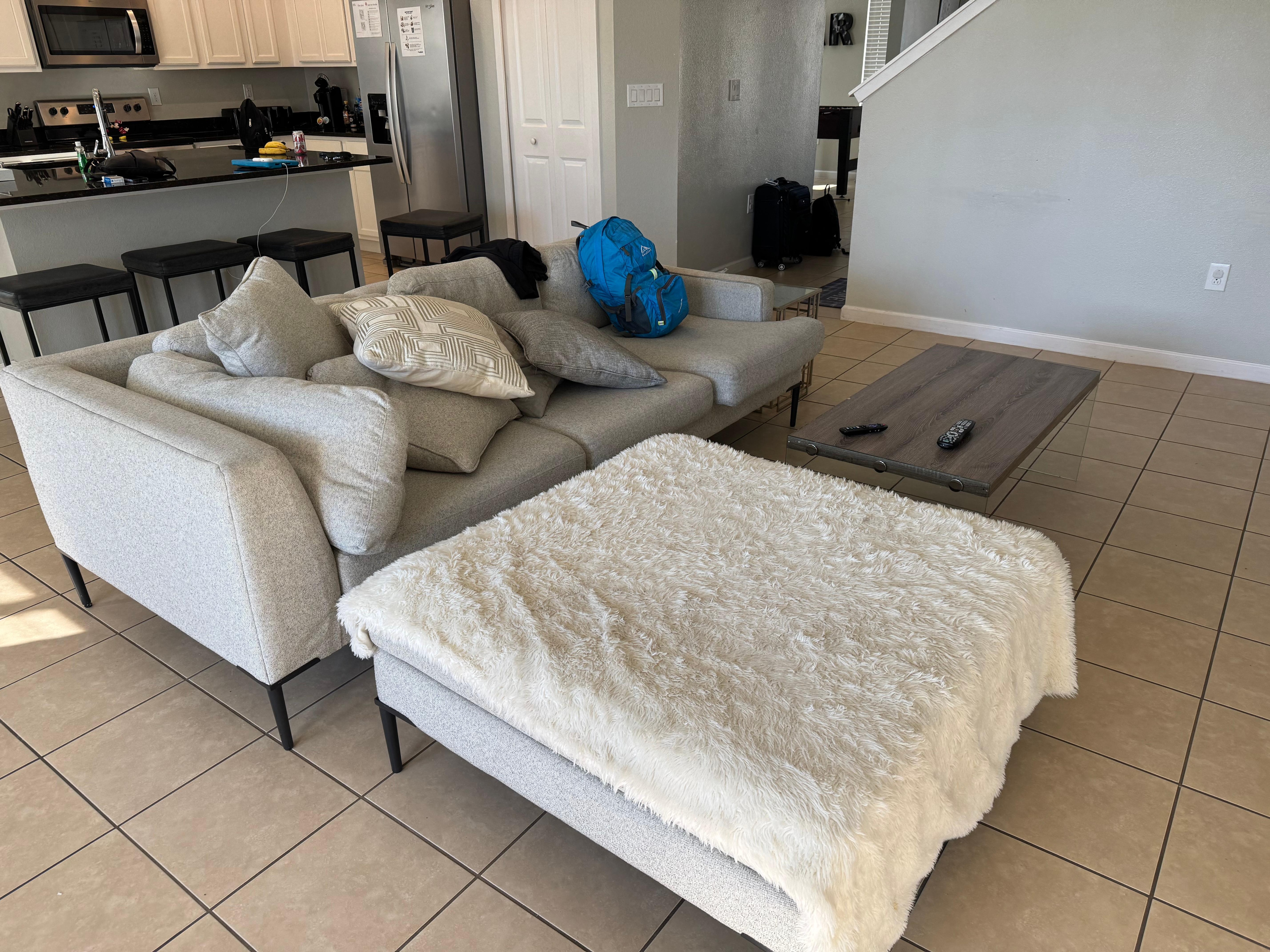 Small couch and different couch and no chairs like the post. 