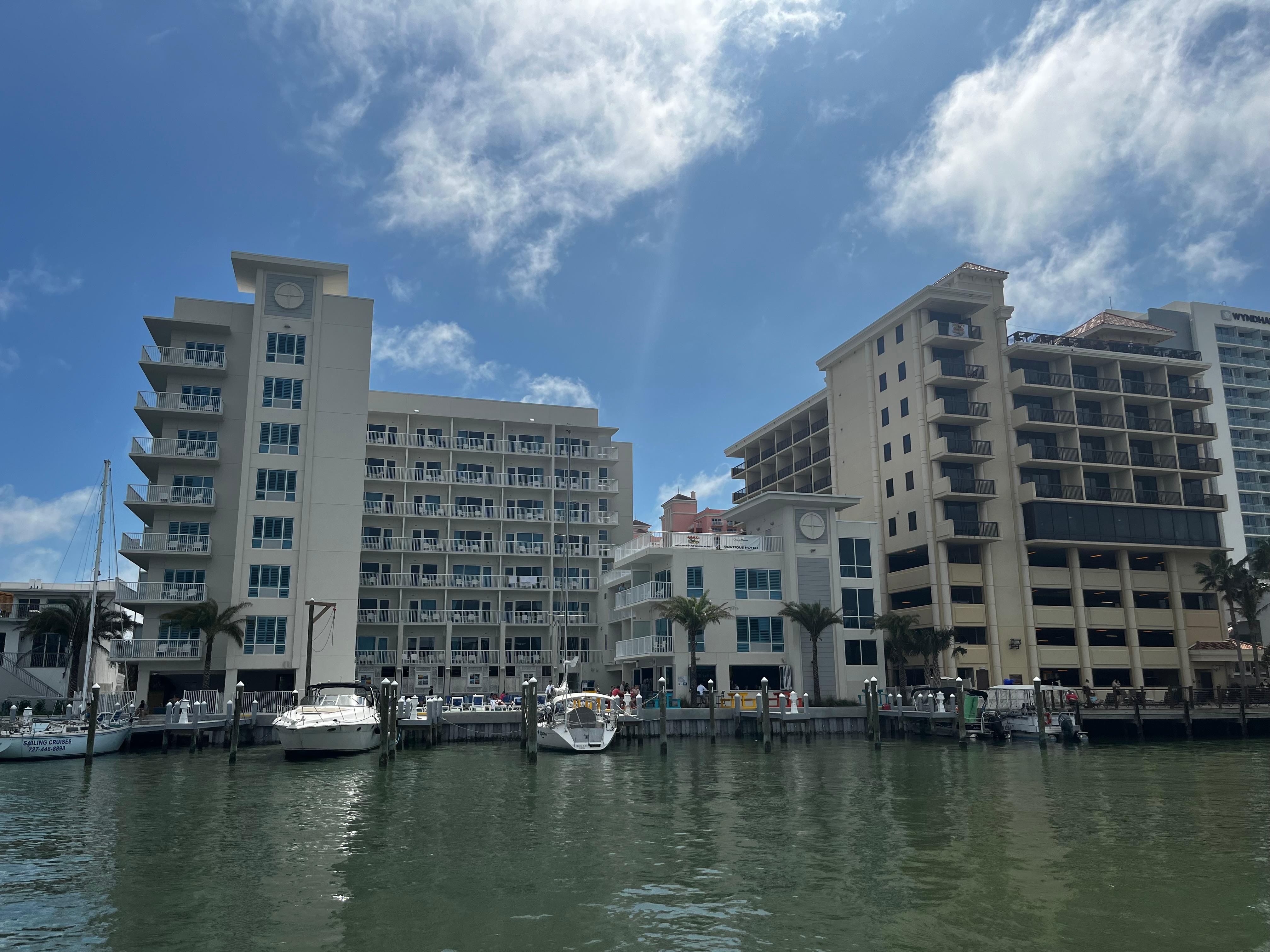 The view of the hotel from across the water. 