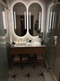 Beautiful bathroom with heated floors, separate water closet and huge shower.