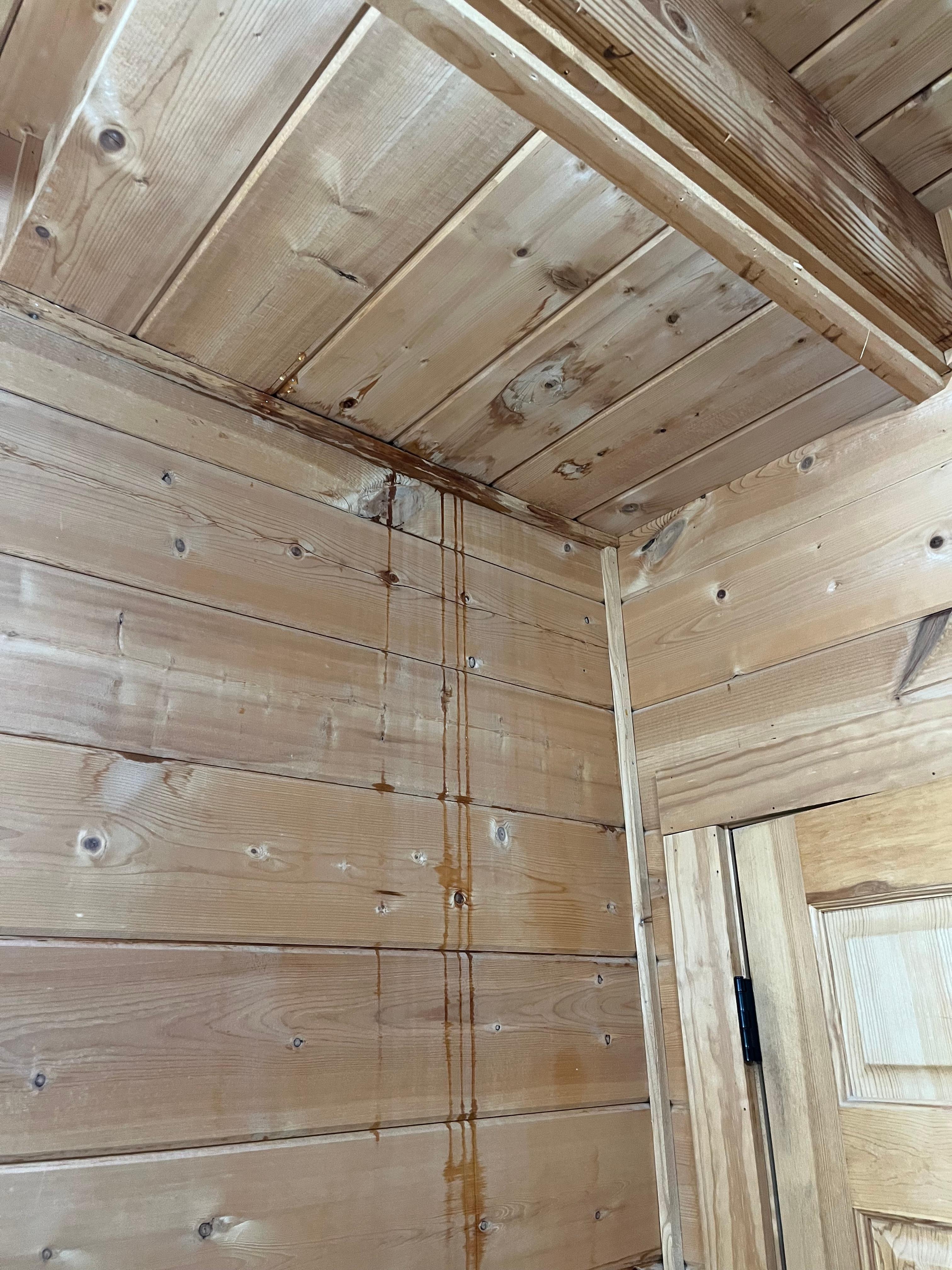 Water leaking upper level bathroom to the one below whenever we used it.