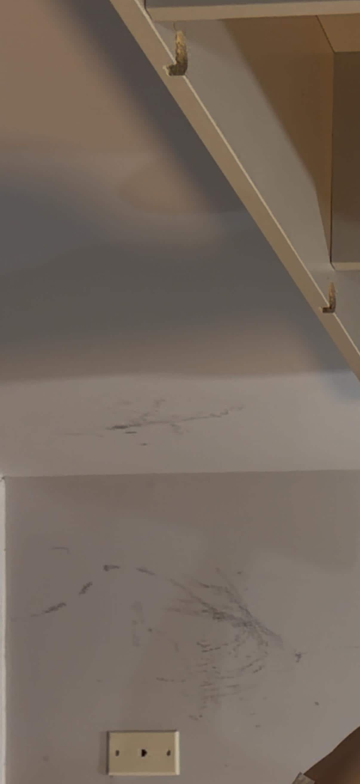 mess/uncleaned wall in one of the bedrooms