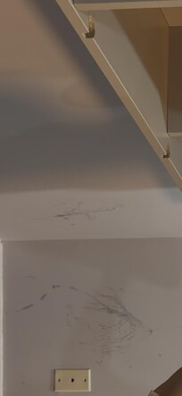 mess/uncleaned wall in one of the bedrooms
