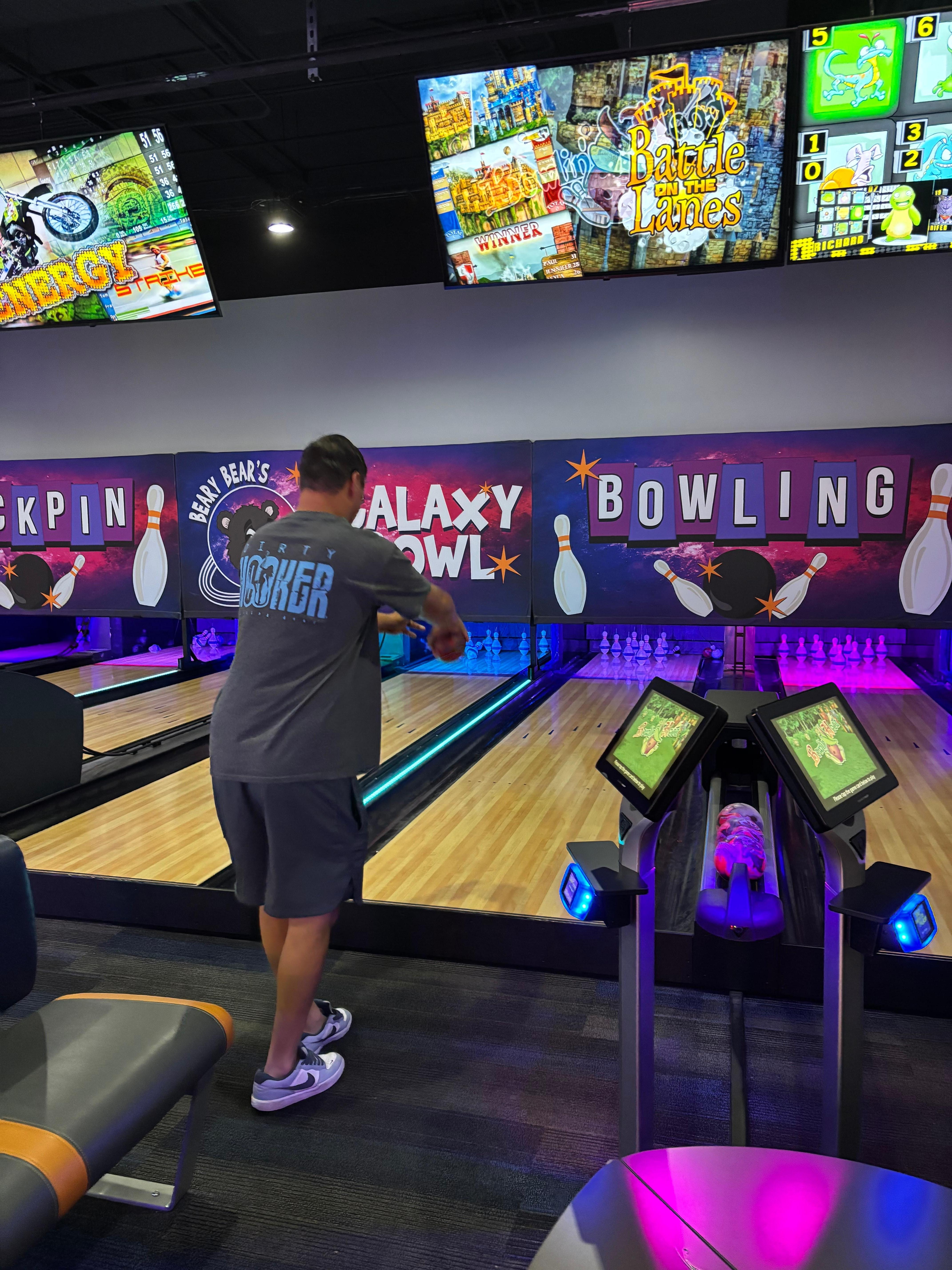 Inside bowling alley