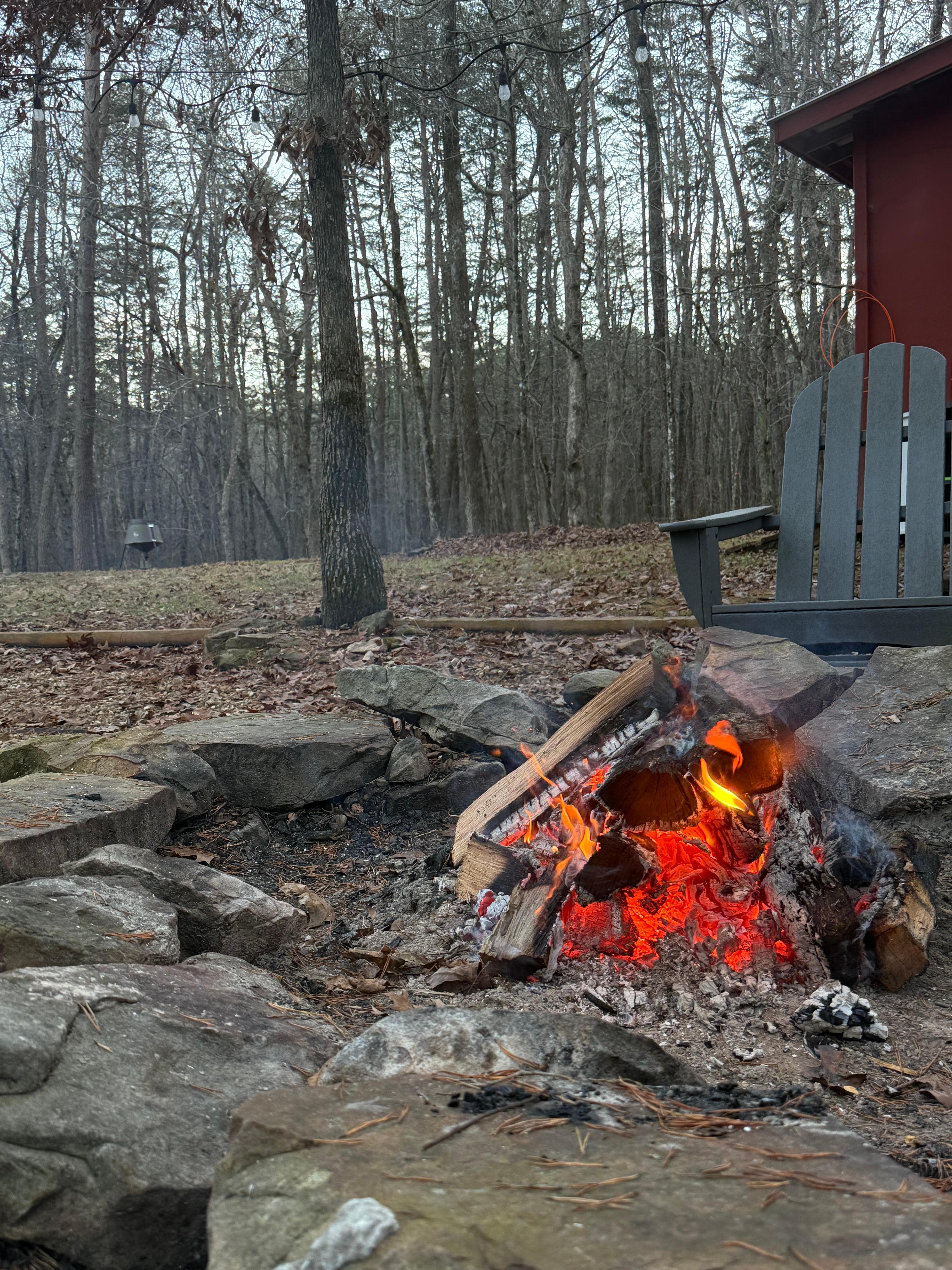 Relaxing by the fire pit-plenty of wood provided by hosts.