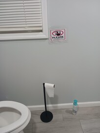 Sign asking do not put toilet paper into toilet. Where is soiled toilet tissue supposed to go?