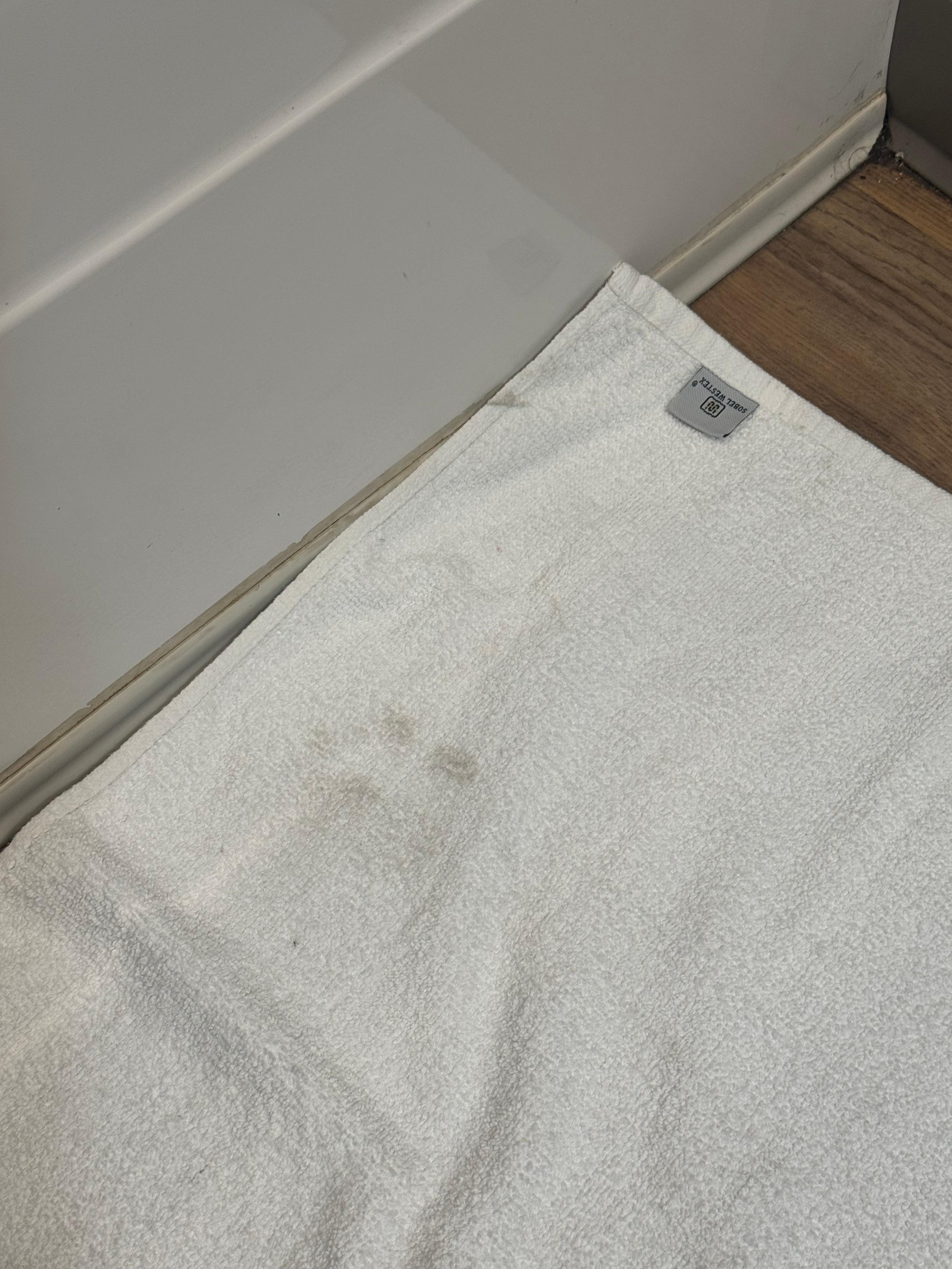 Stands on bathroom rug 