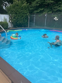 After hours on the beach, enjoying the pool before our family dinner!