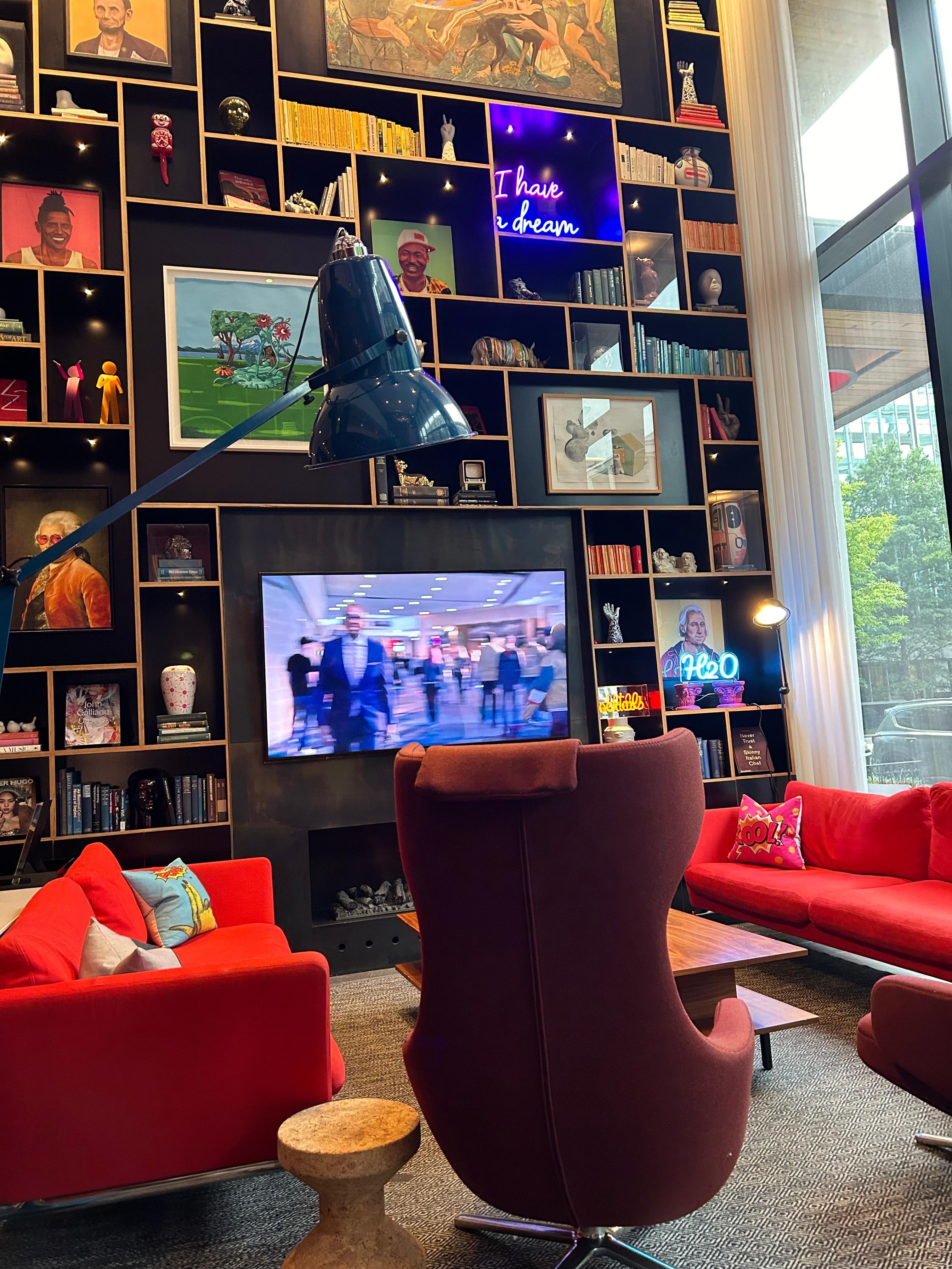 The lounge area located next to the bar. Cool area