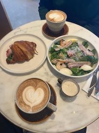 Breakfast cafe food was so good. Crème brûlée croissants, garlic bread (not pictured) and Cesar salad were AMAZING, highly recommend.