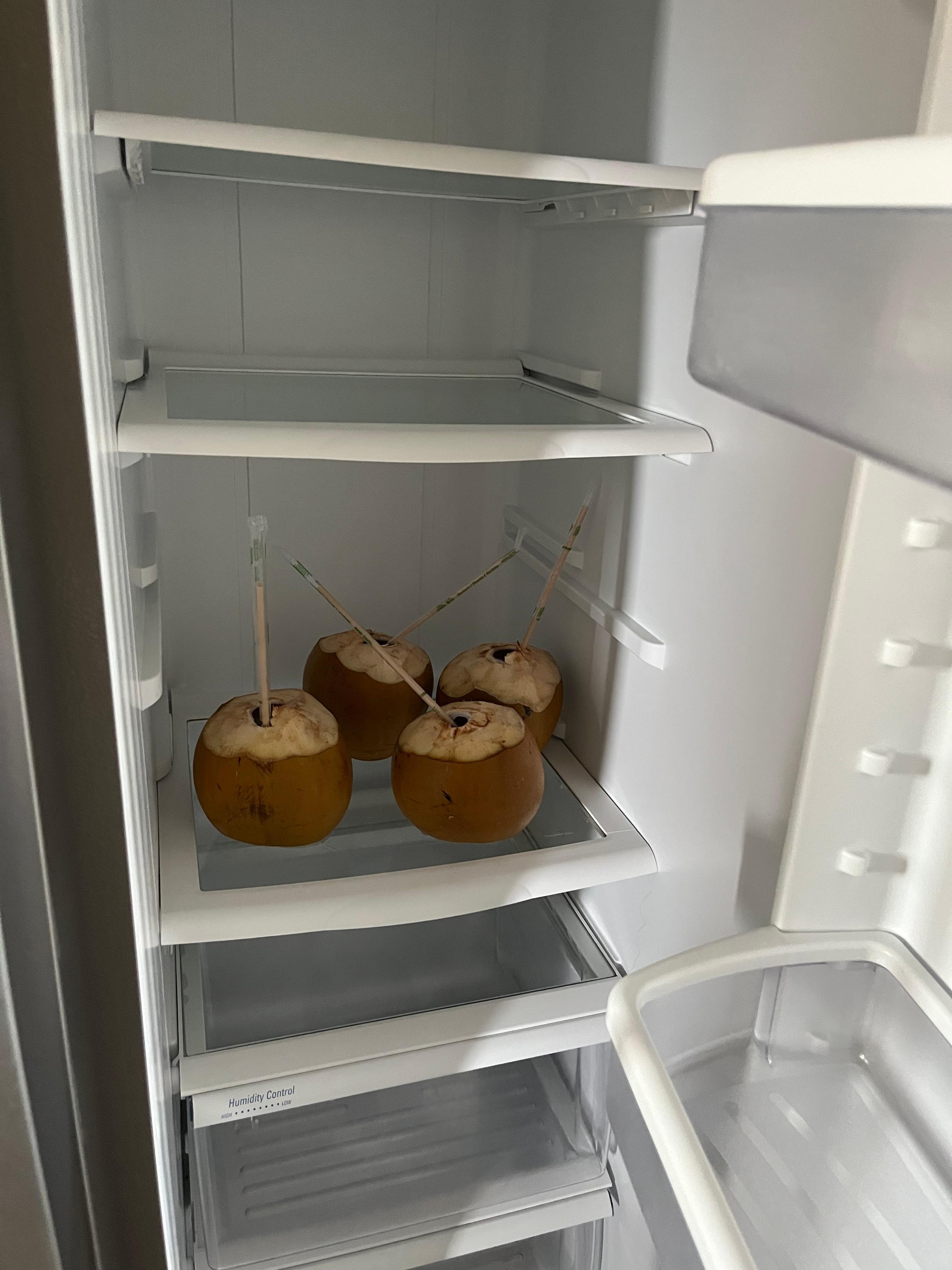 Coconuts waiting for us in the fridge upon arrival!