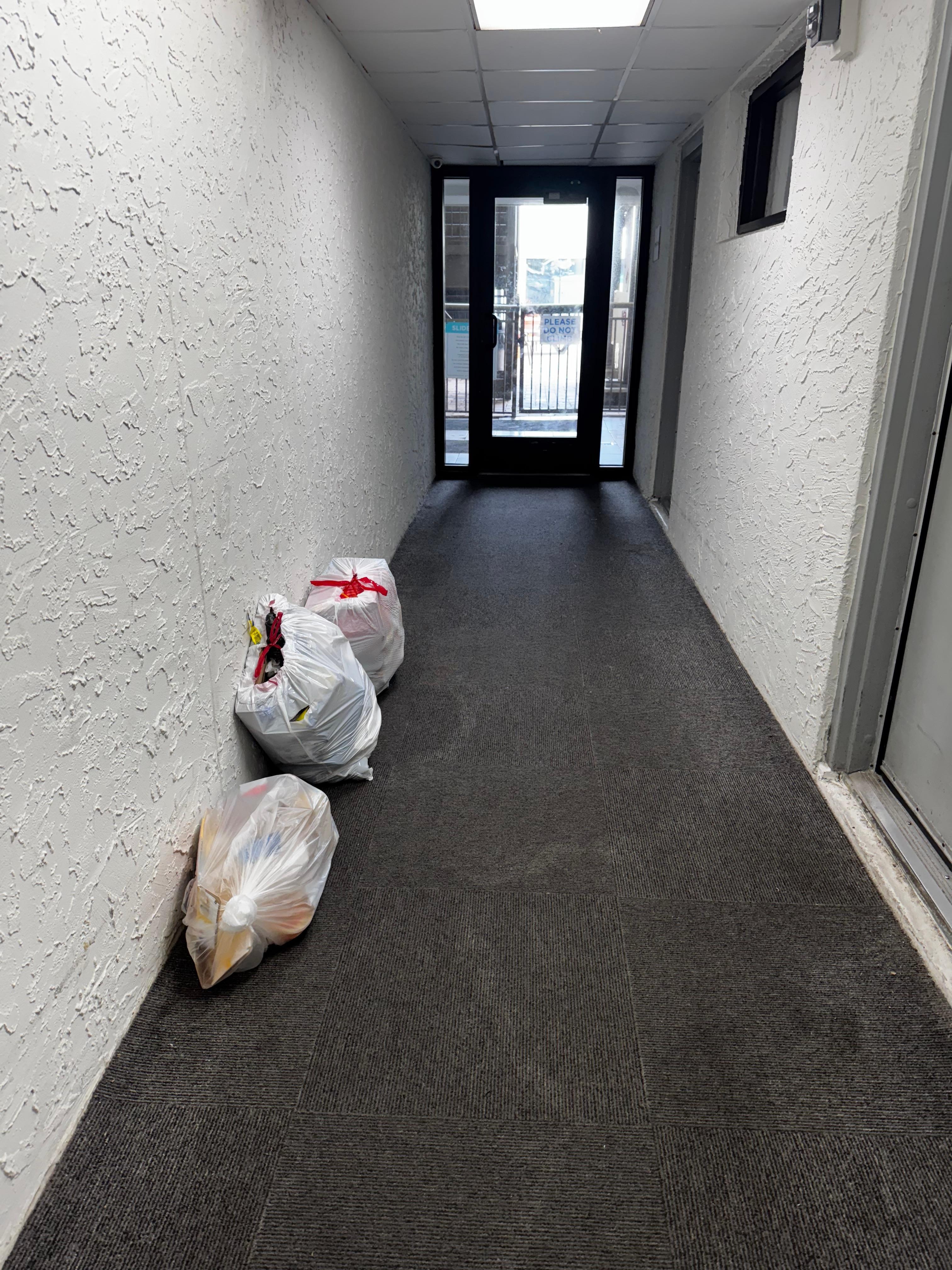 Trash in the hallway for days at a time.