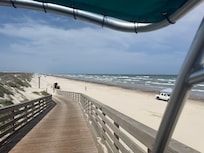 2 minute by golf cart or 5 minute walk to beach. Beach was not terribly busy where we were.
