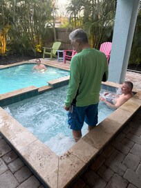 Pool & hot tub after a busy day.