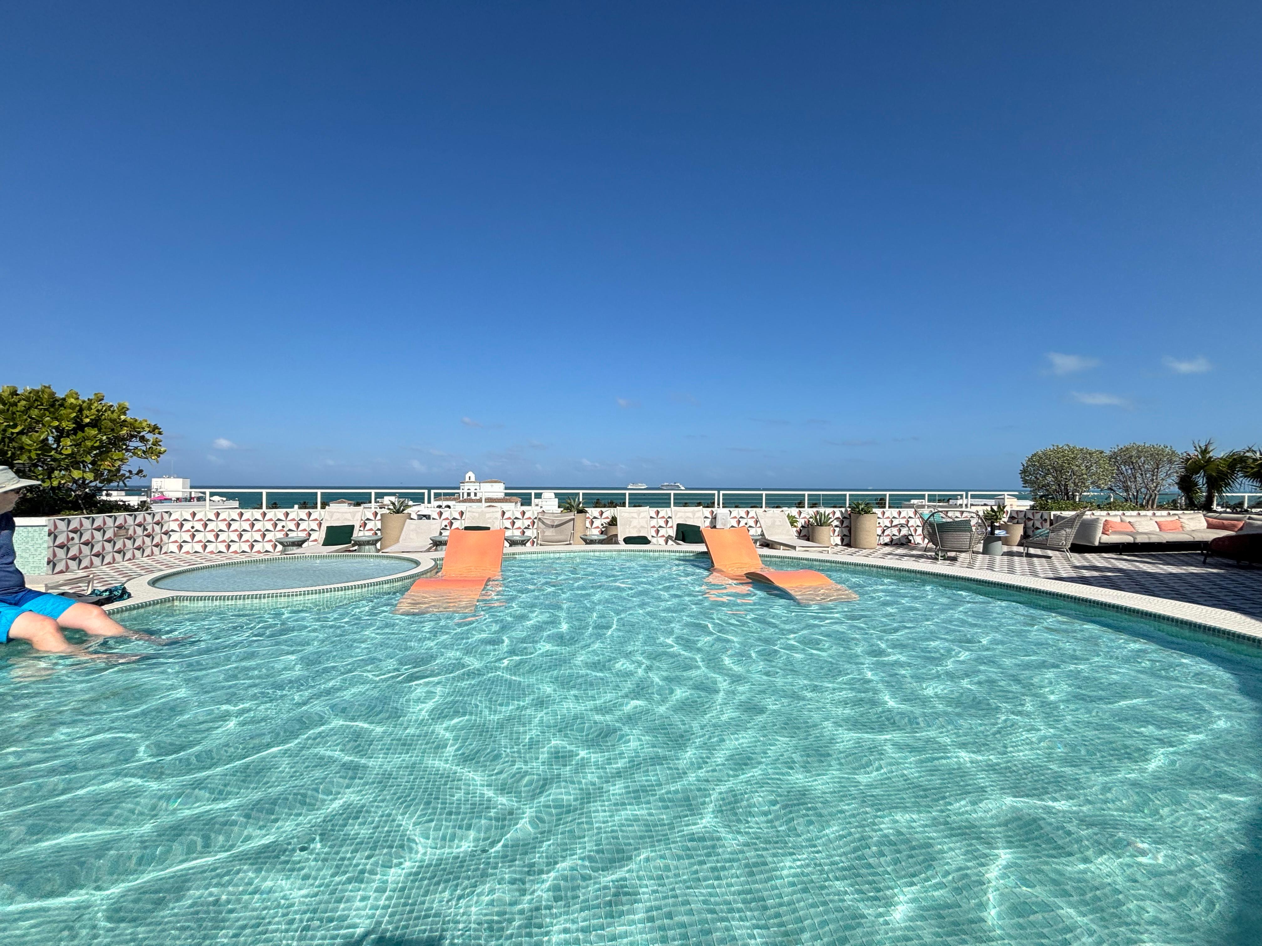 We loved the rooftop pool area. The ocean breeze felt great up there. Hold on to your hat. 