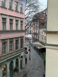 View from the third floor corner room. You can just see the marker