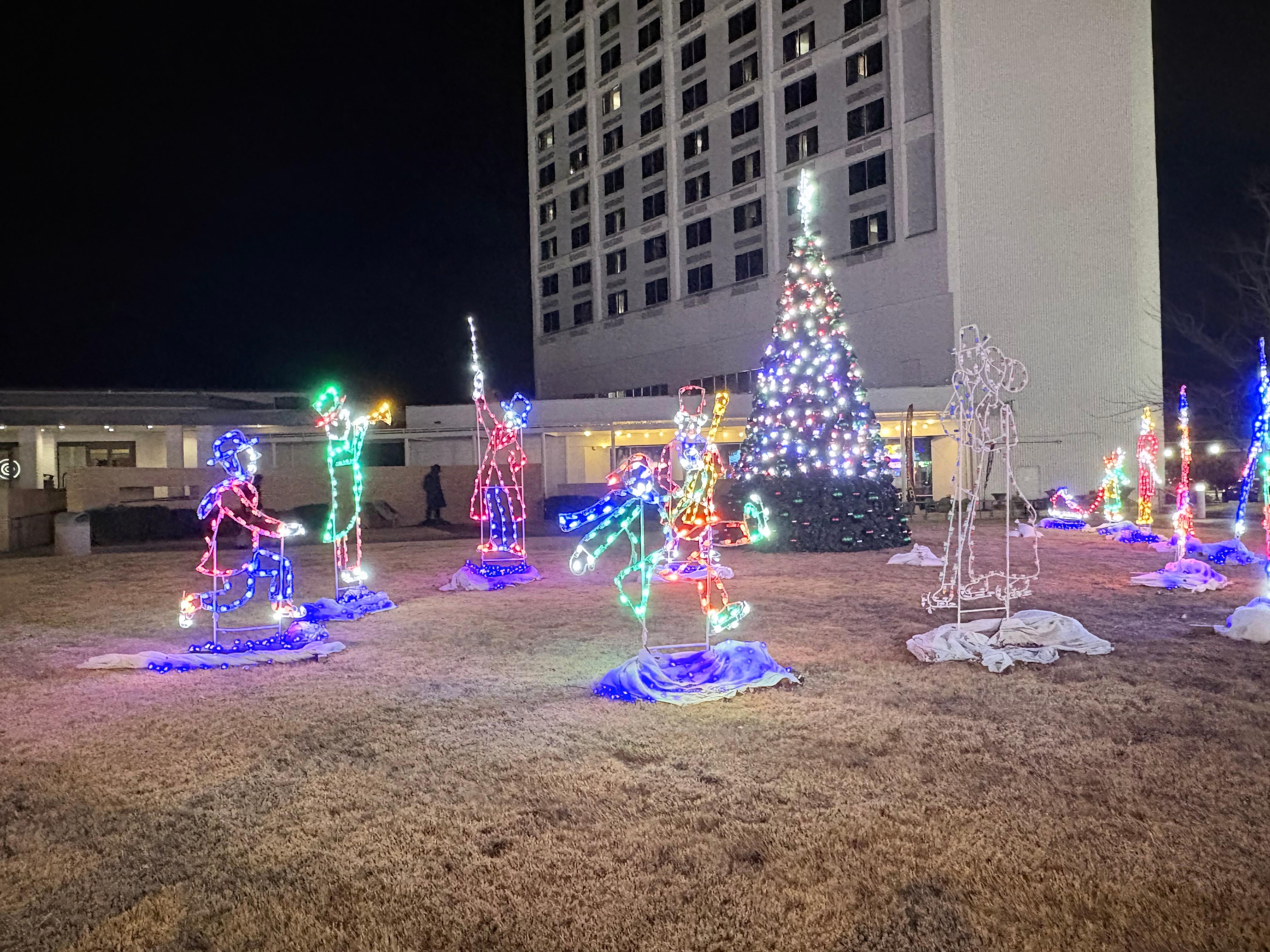 Christmas decorations outside the hotel 