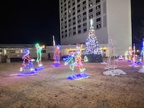 Christmas decorations outside the hotel