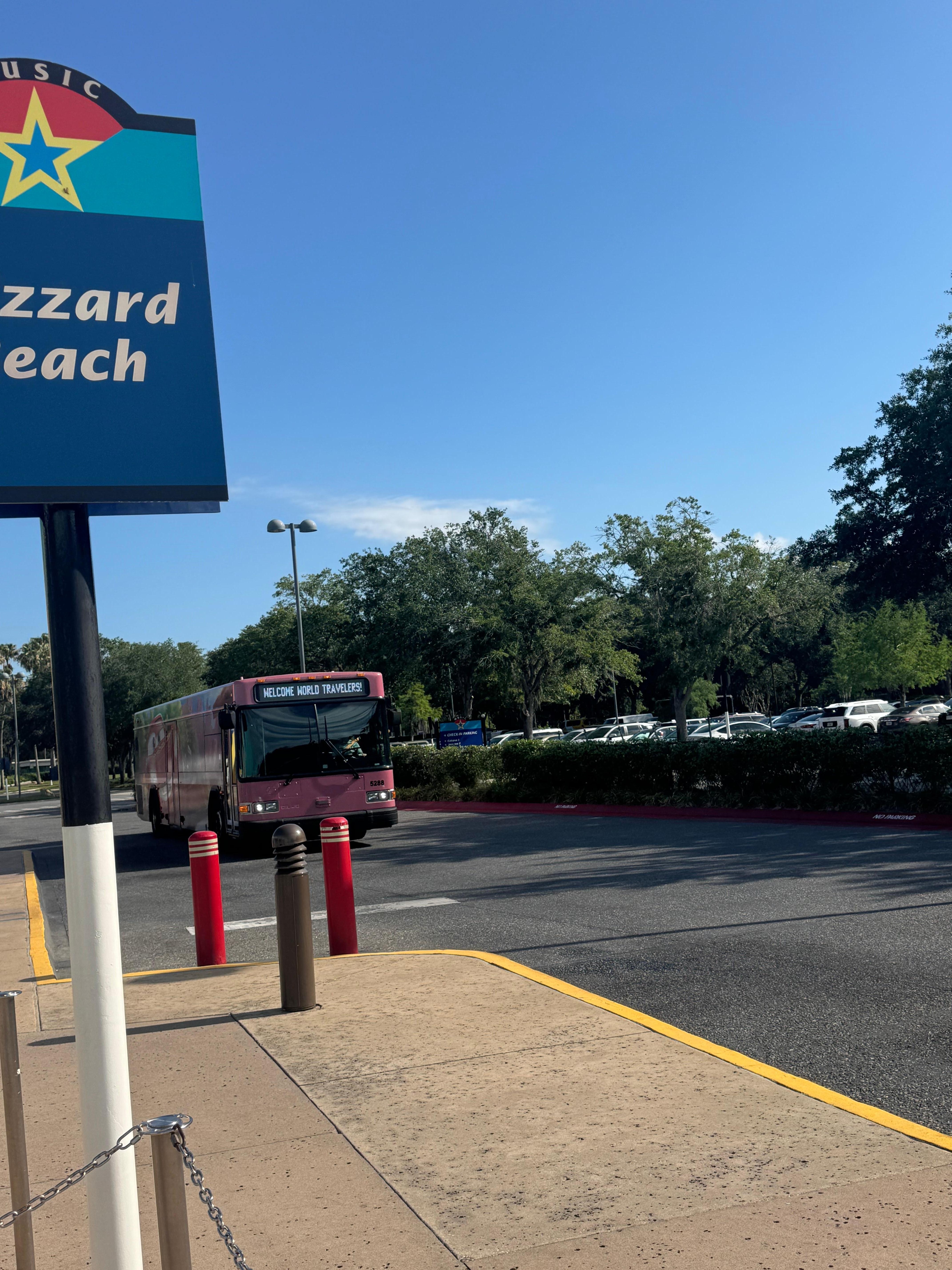 Busses station at front of resort.