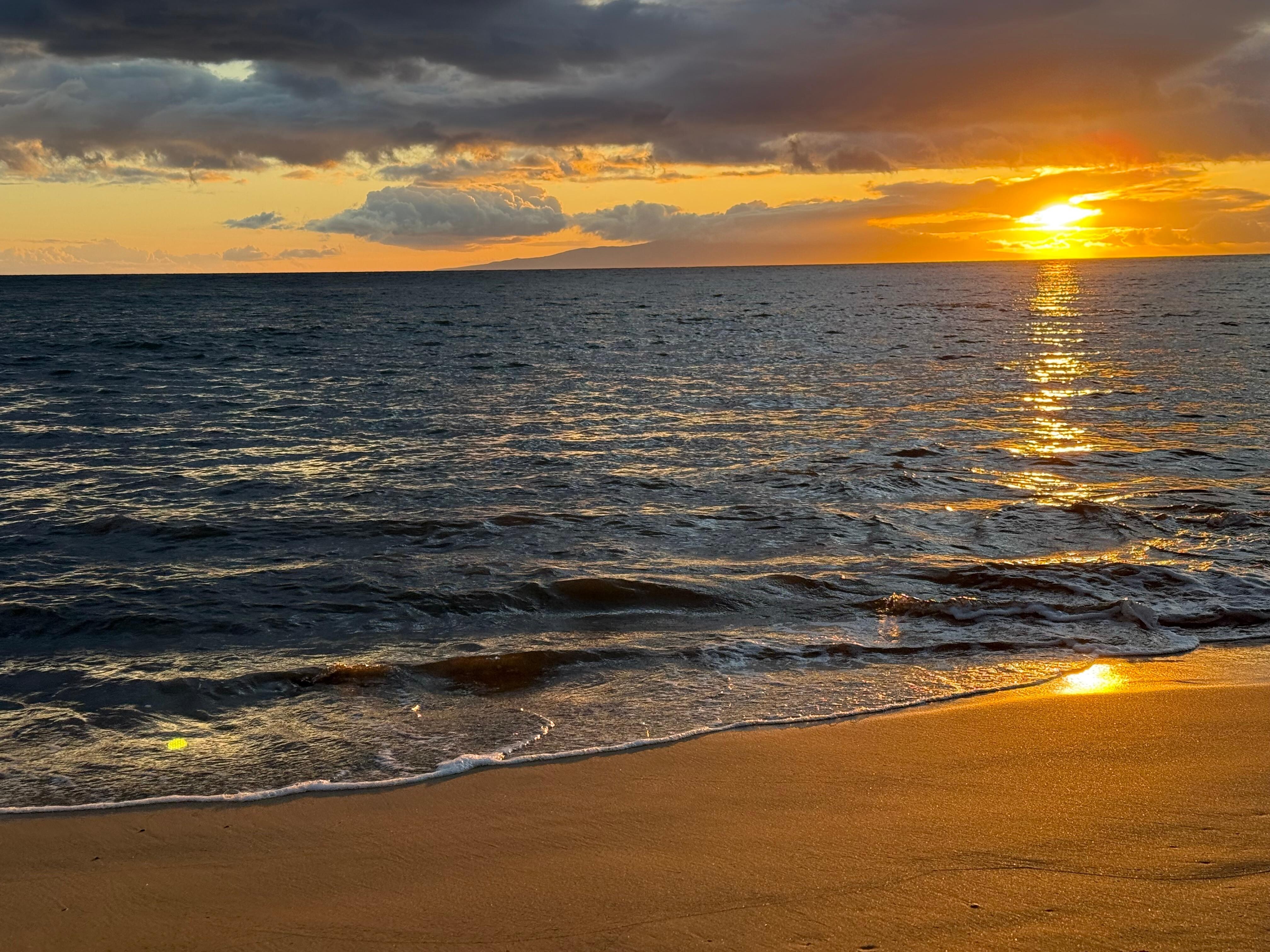 Beautiful sunset at beach across the street. 