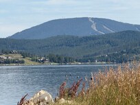 View of ski hill from the marina across the street from the house.