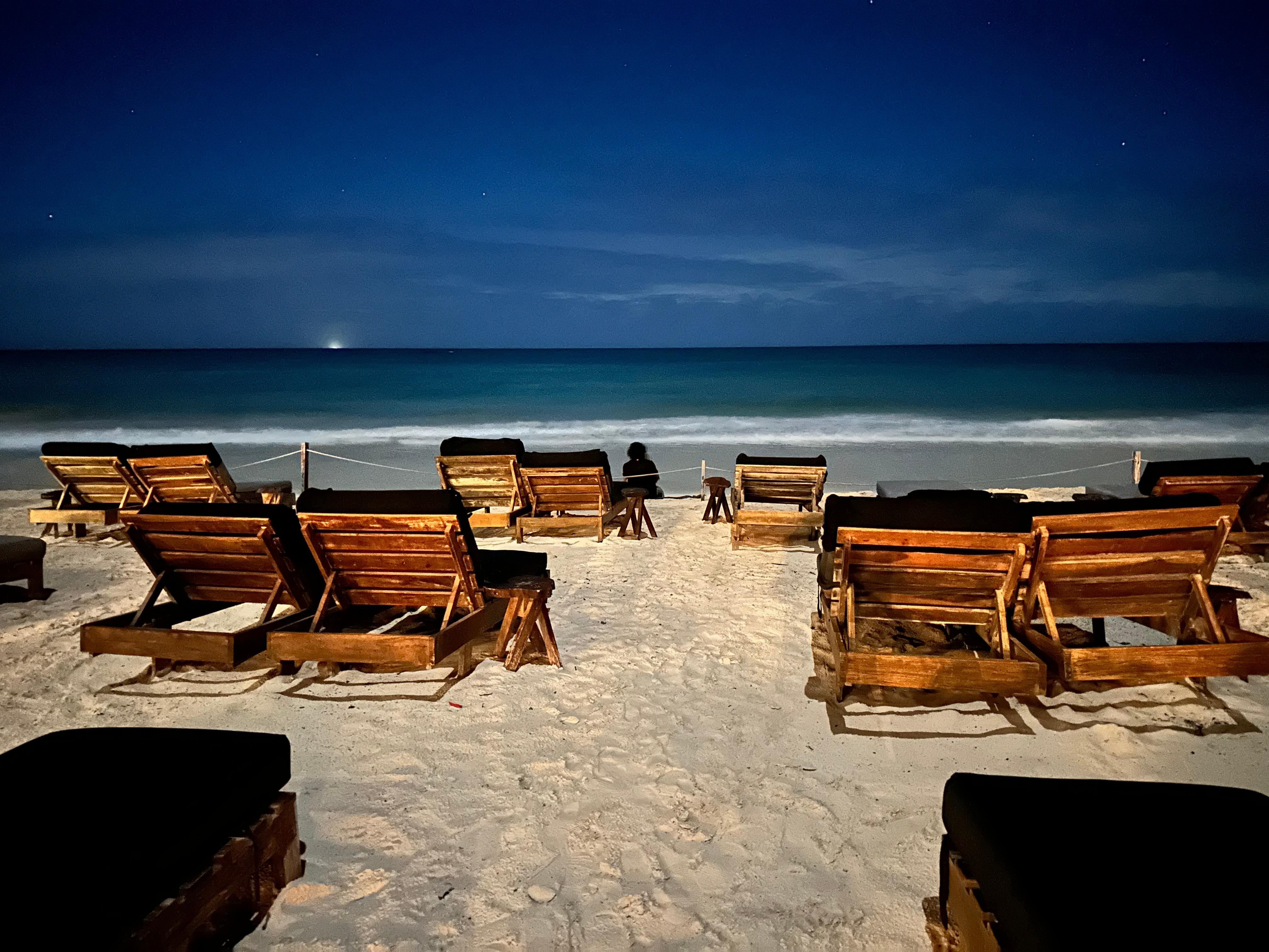 Sea front room view at night