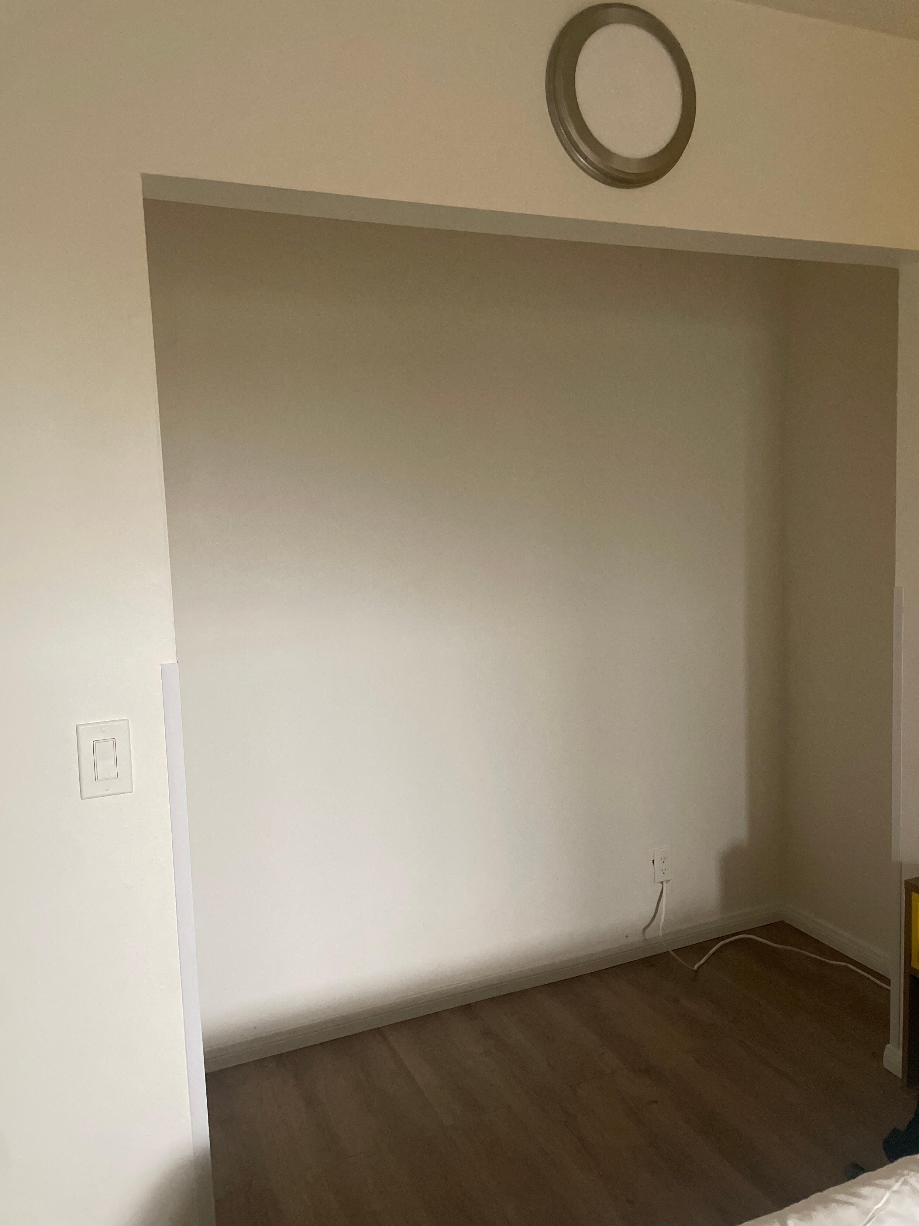 Large useless closet with no Barr to hang clothes no hangers, no hooks. They literally removed things that used to be there for their customers
