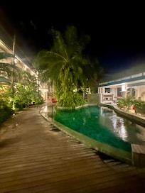 Pool area at night