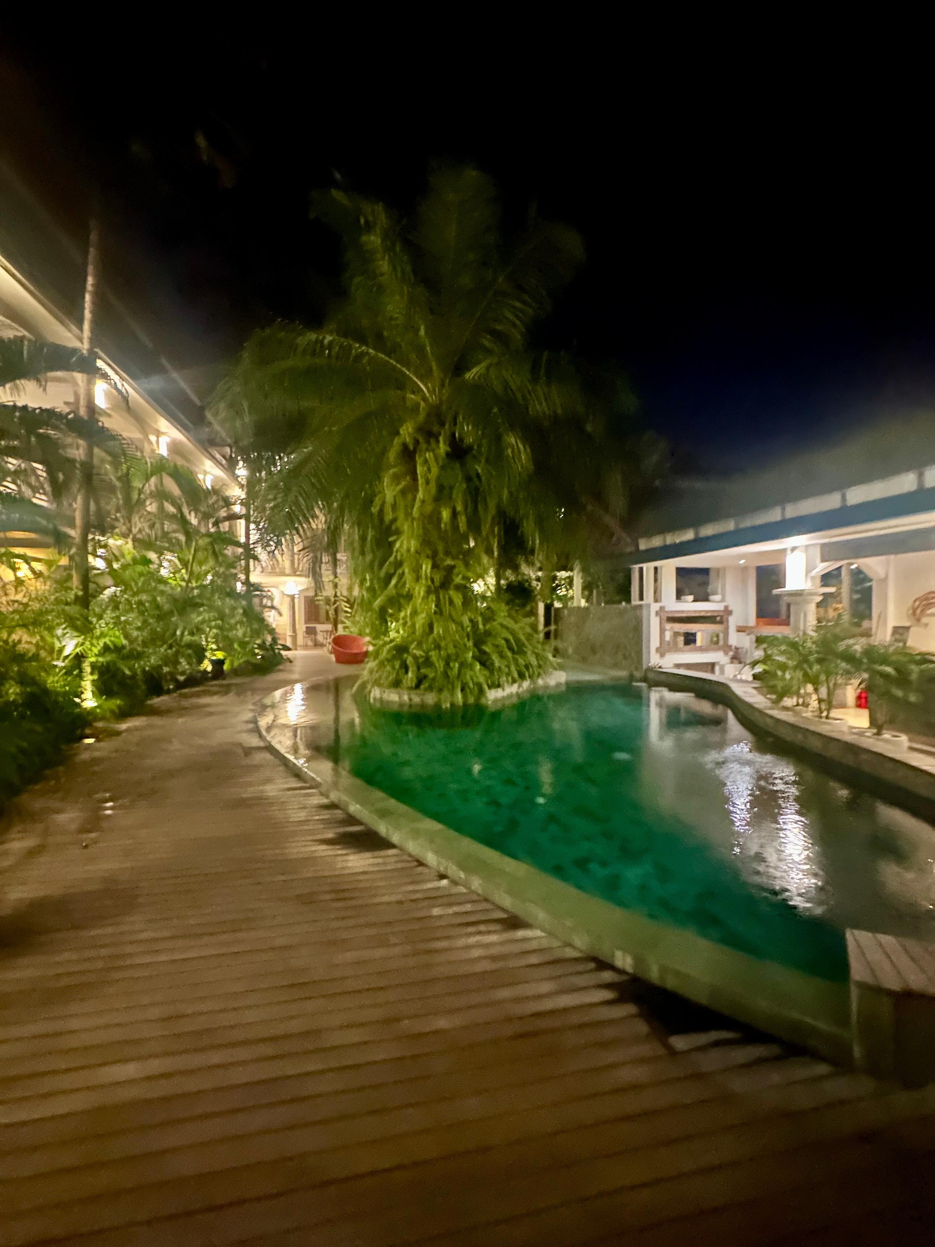 Pool area at night