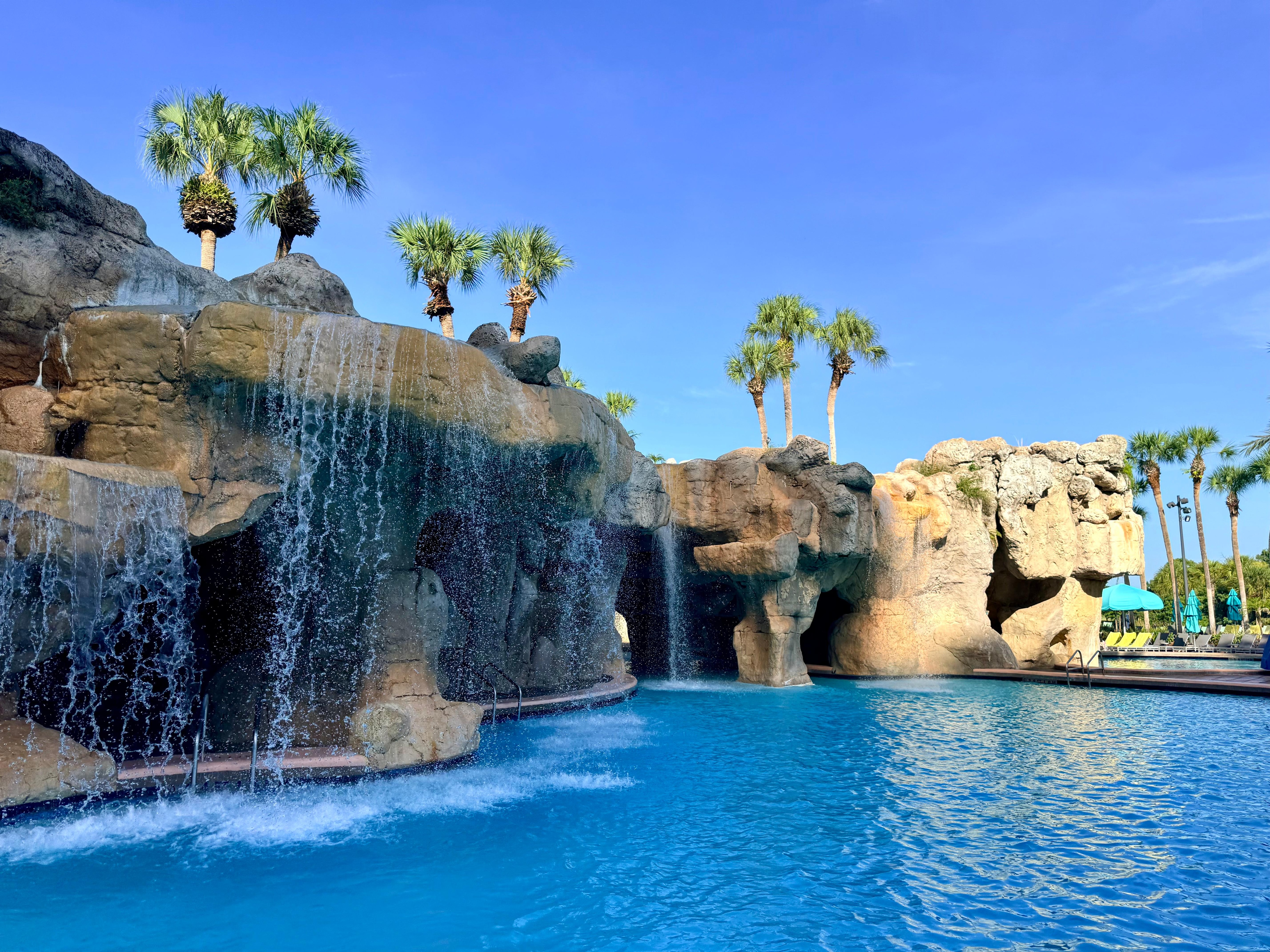 Waterfalls around the pool area