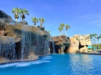 Waterfalls around the pool area