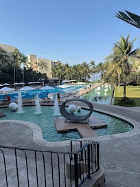 Walking towards pool area