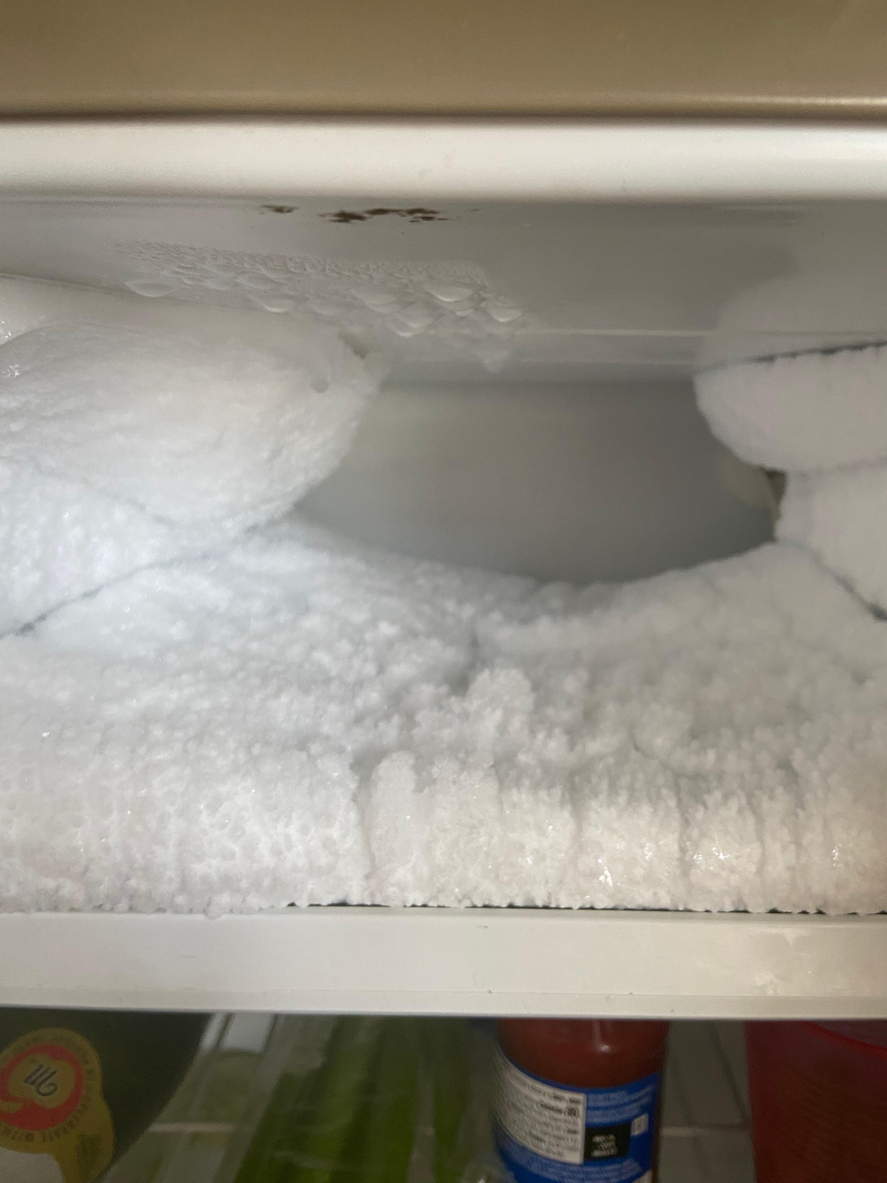 Freezer w accumulated frost limited room for frozen items and made fridge so cold all our vegetables were frozen / ruined