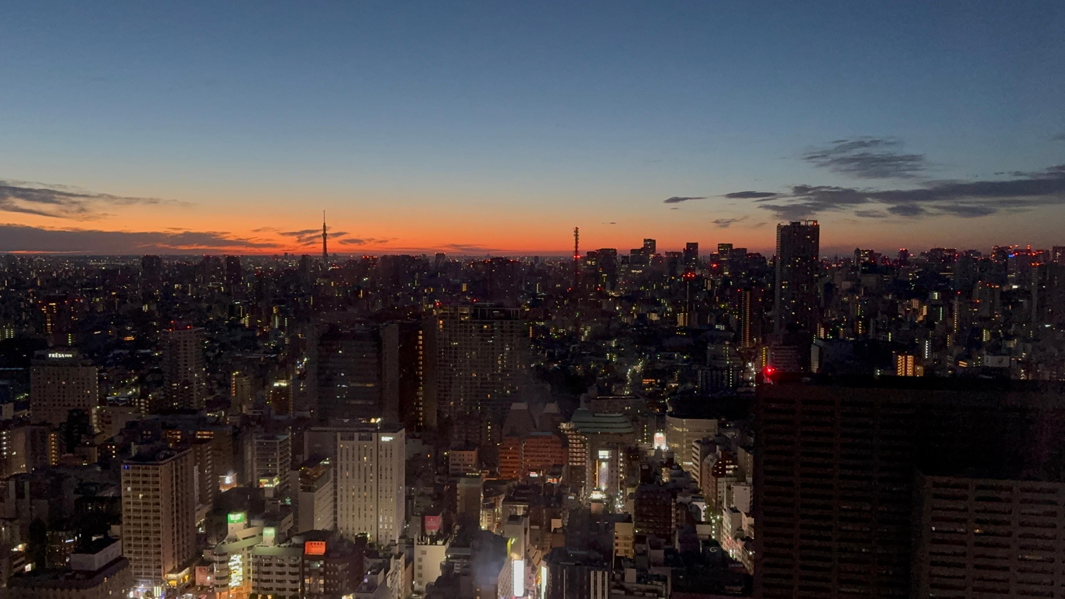 The beginning of the sunrise over Shinjuku