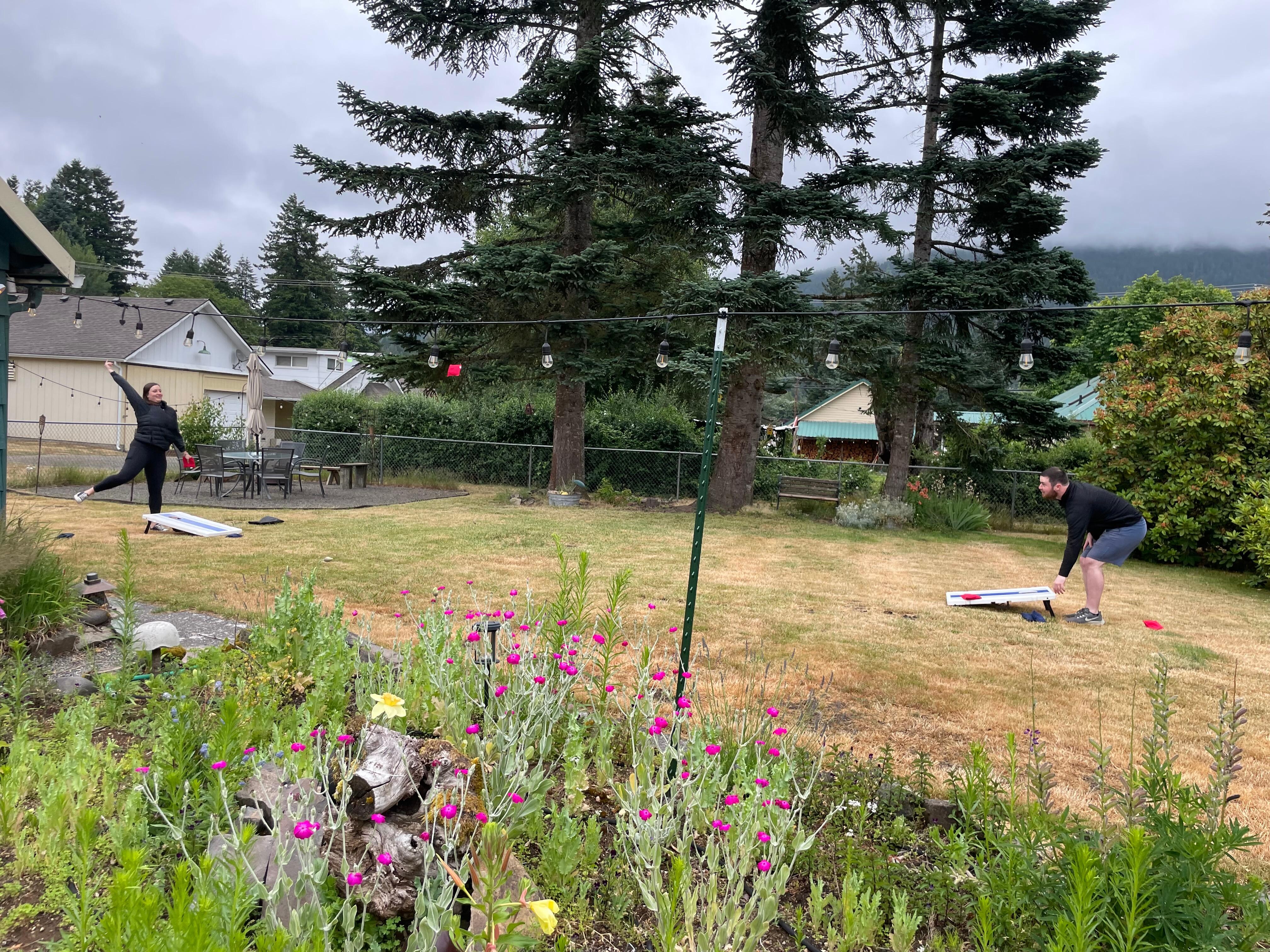 Had fun playing corn hole and relaxing the the charming back yard