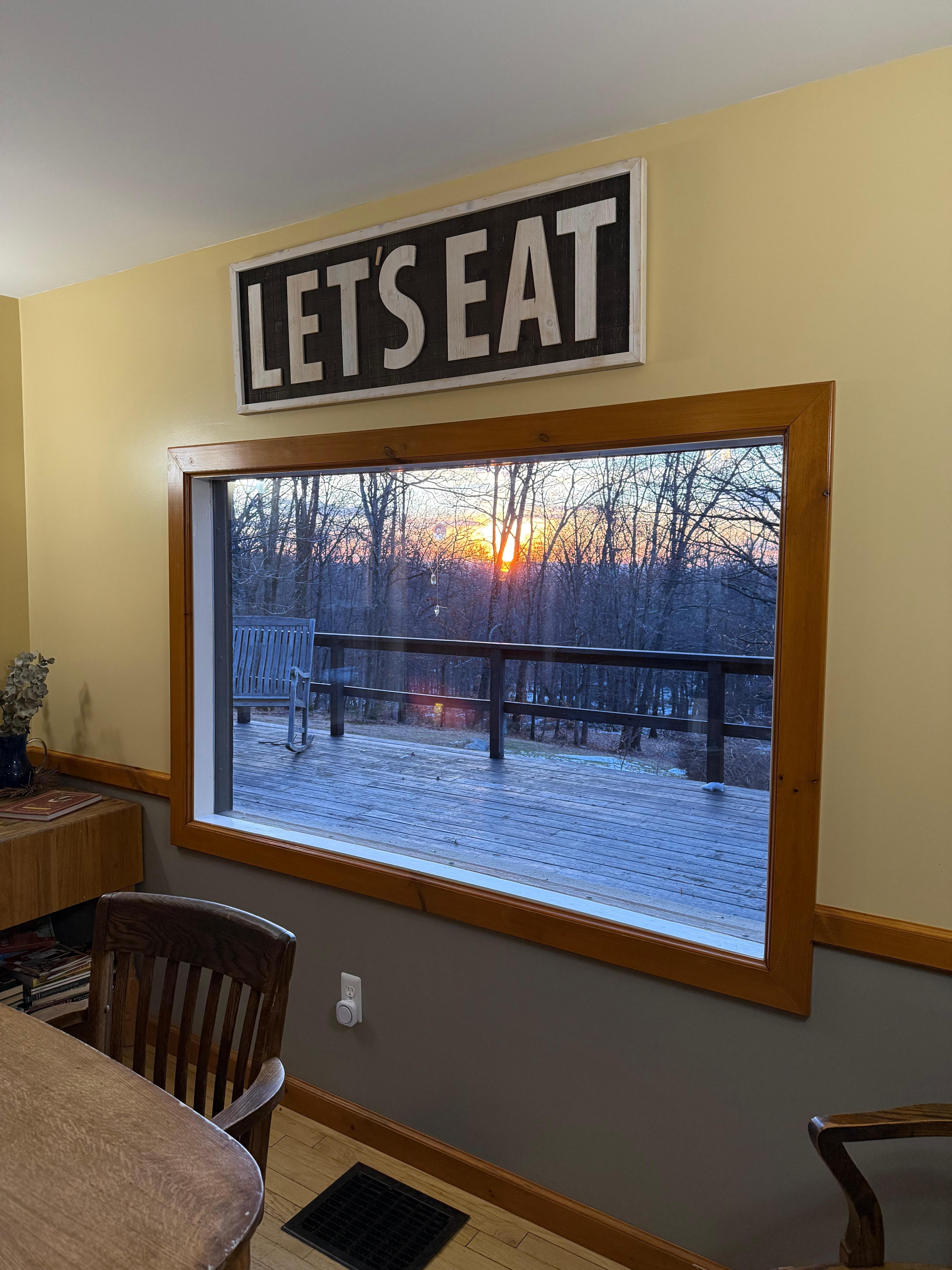 Sunrise is beautiful from the kitchen window. 