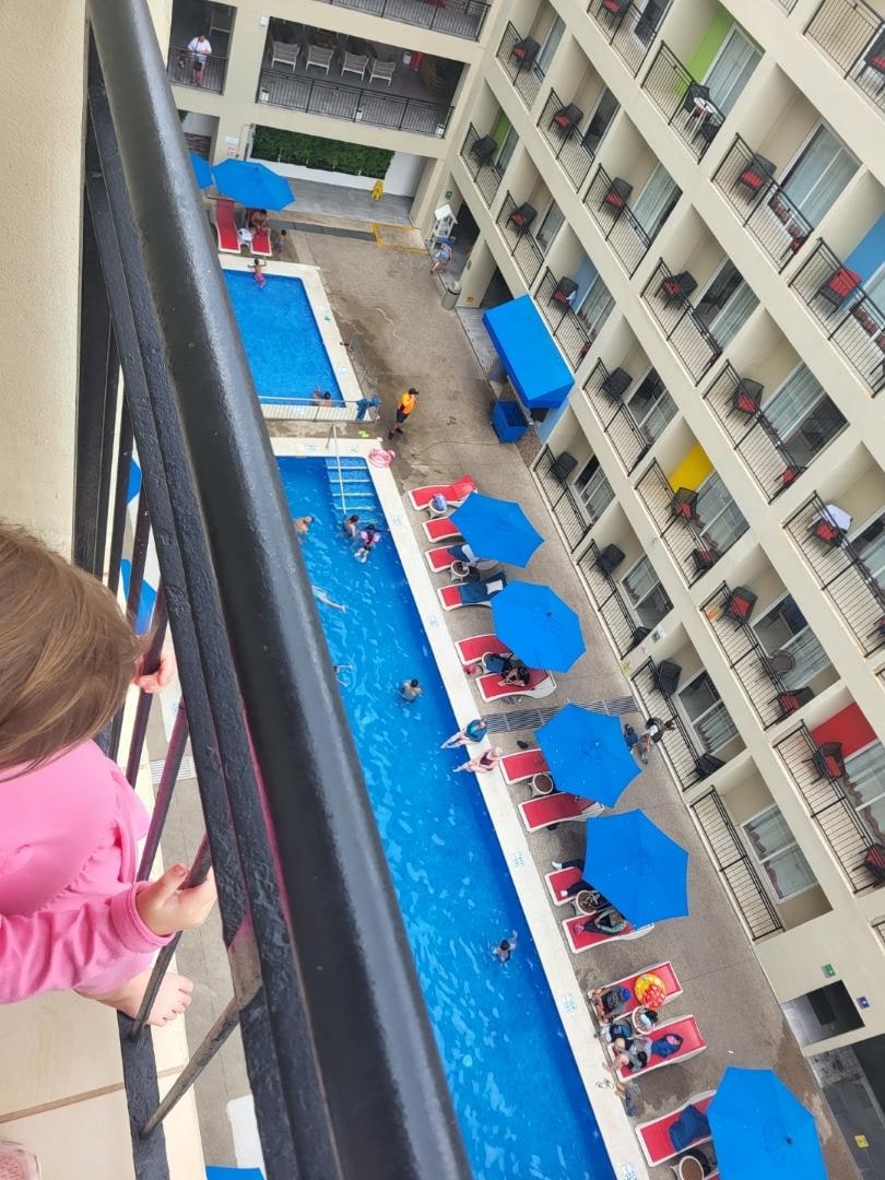 Balcony view of pool area
