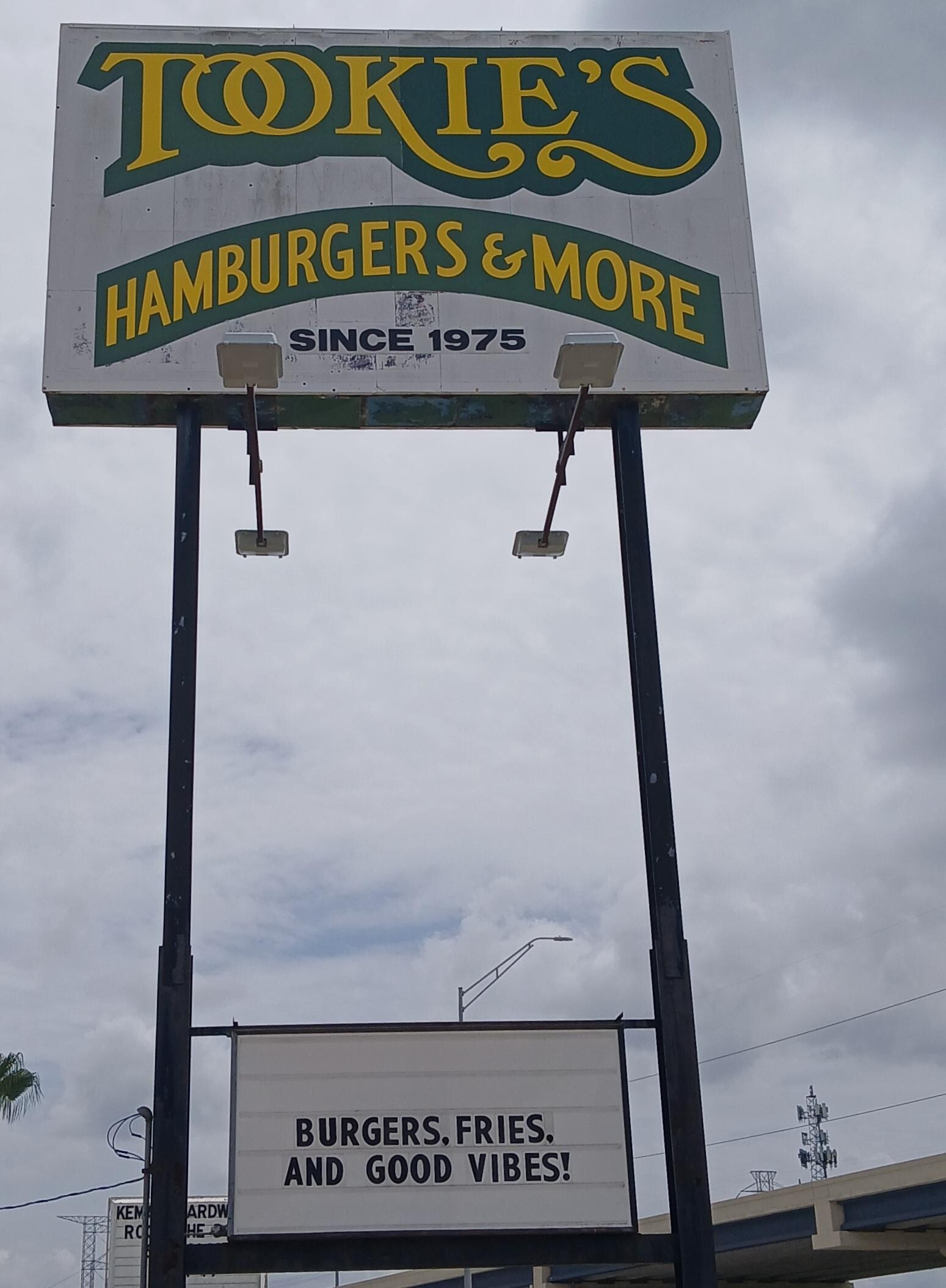 Great burgers and fries are available at the nearby famous Tookies restaurant.
