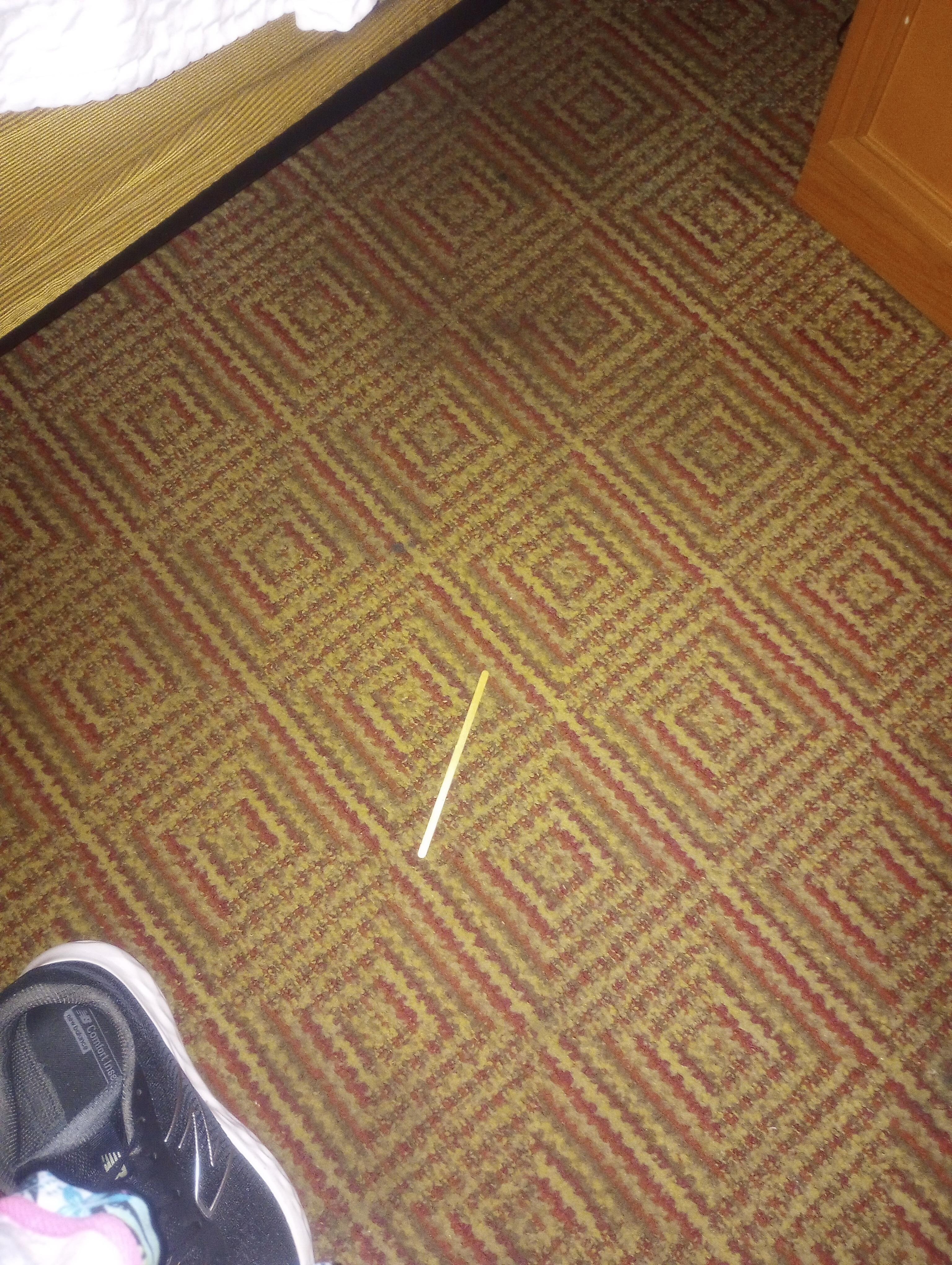 Coffee stirrer was still in same spot as when dropped in morning