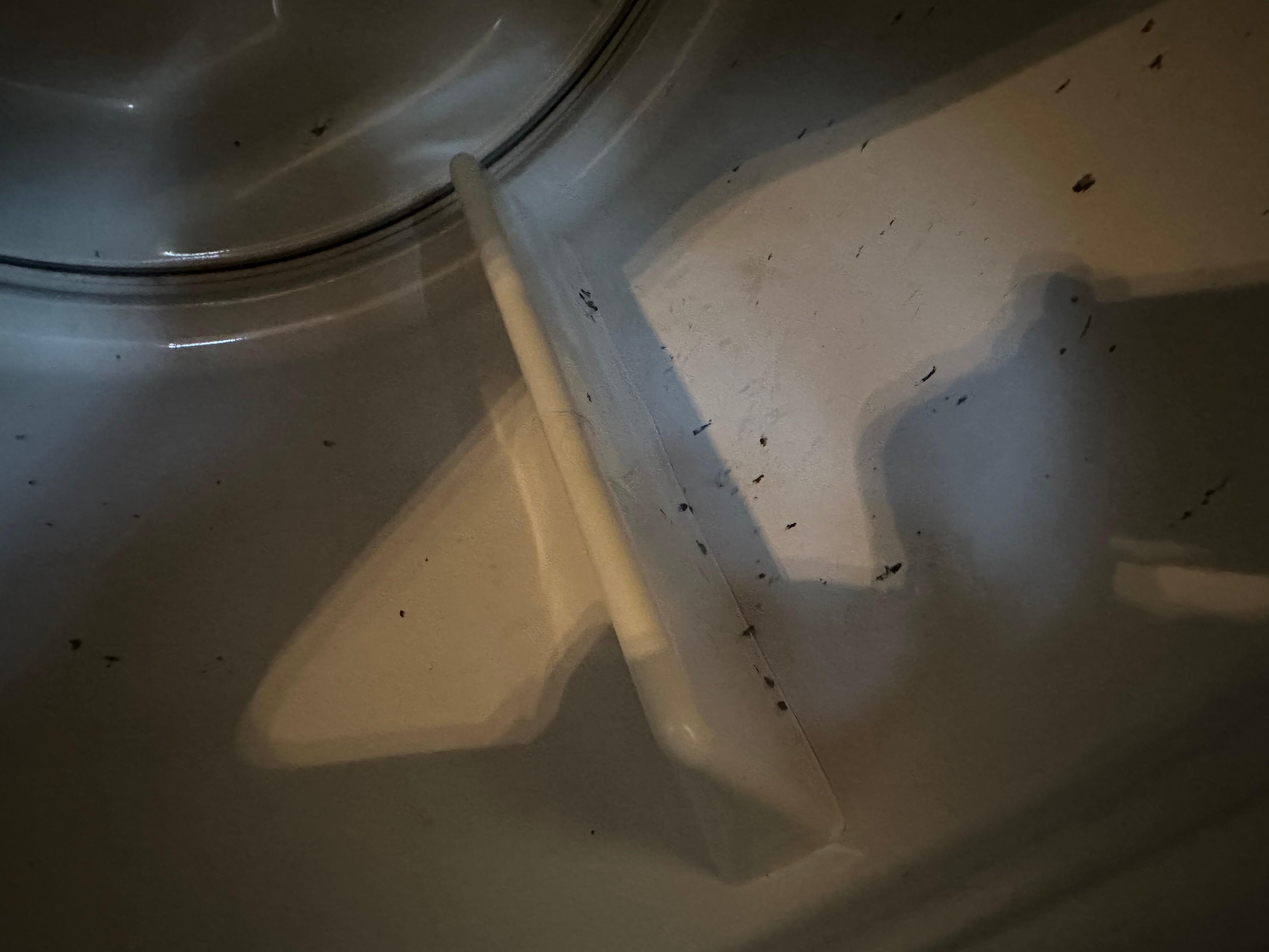 Inside the dryer. Tar like substance stuck on walls of dryer. 