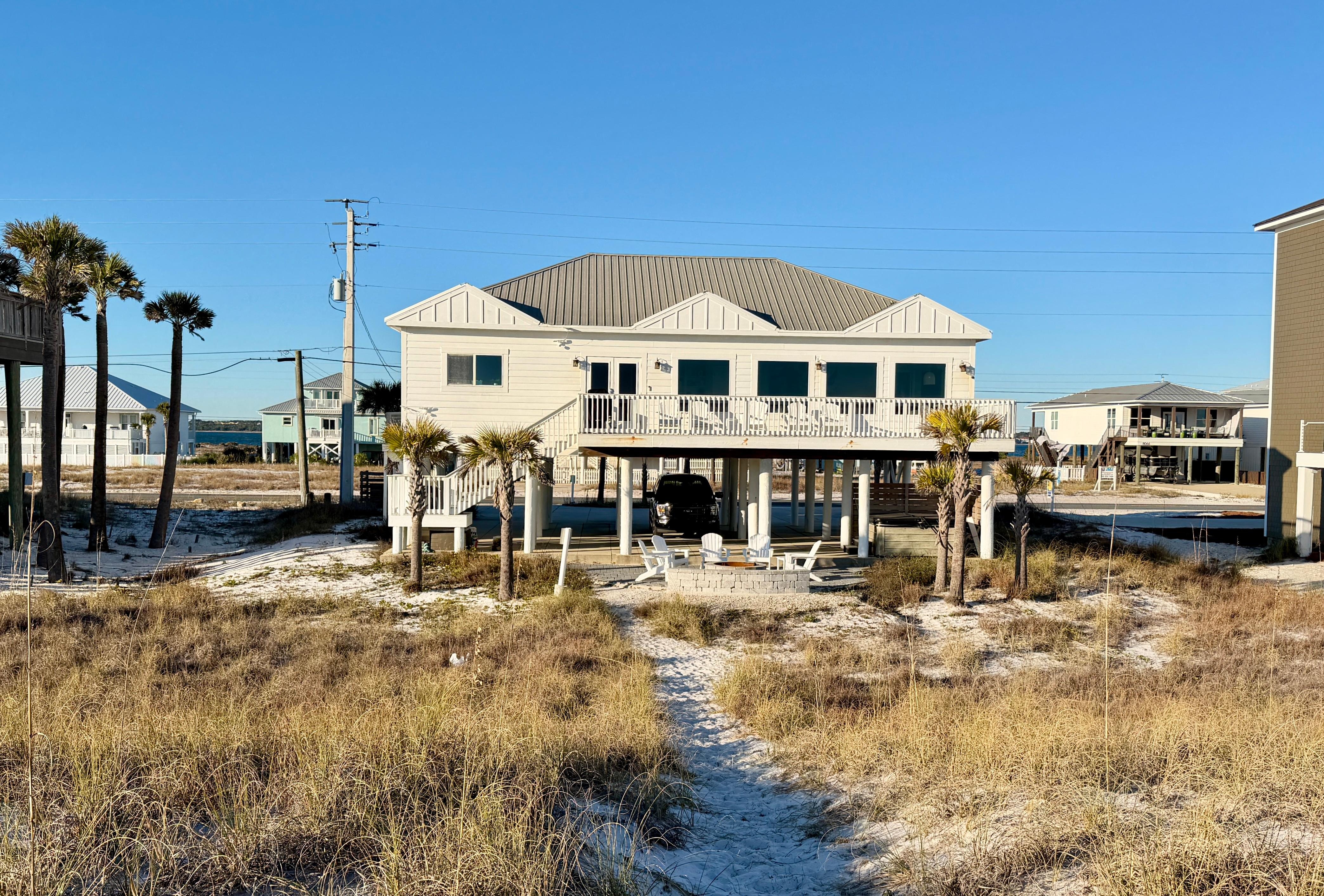 Looking at house from dune
