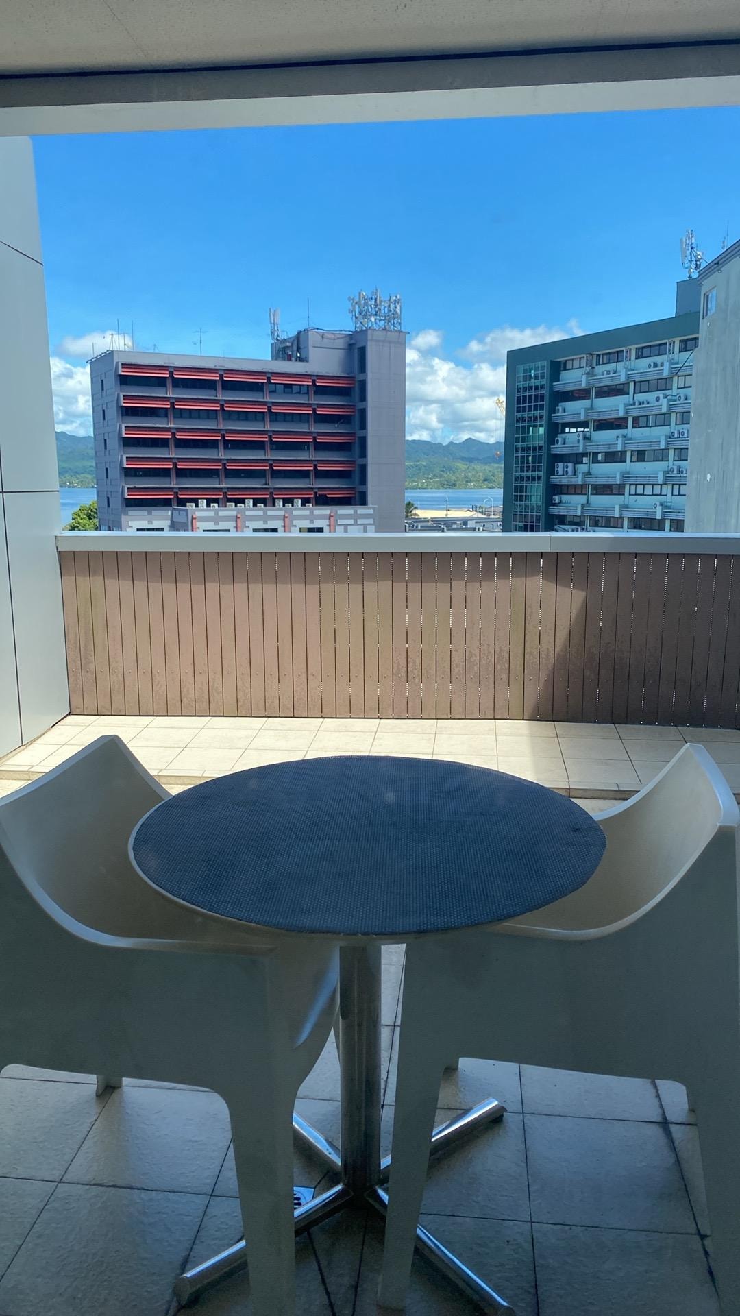 Balcony with a view of the city