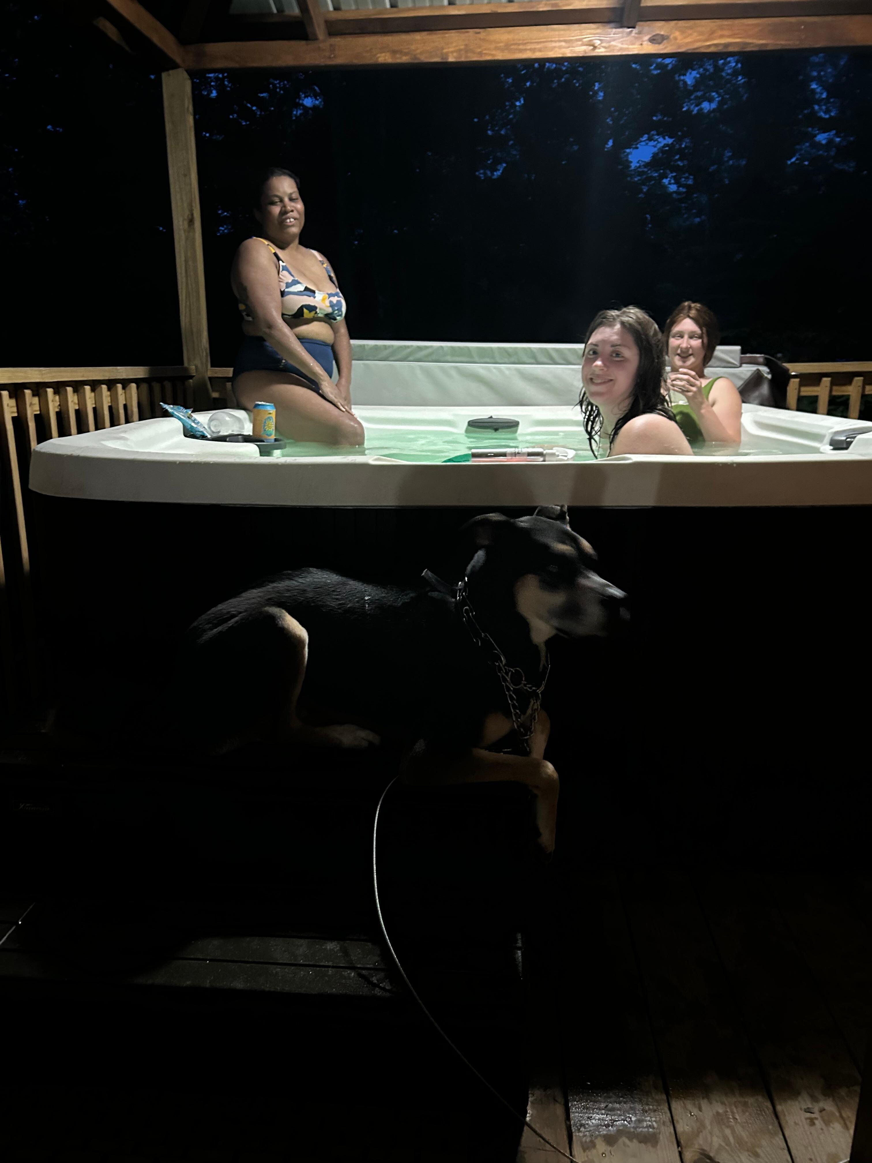 Relaxing in the hot tub