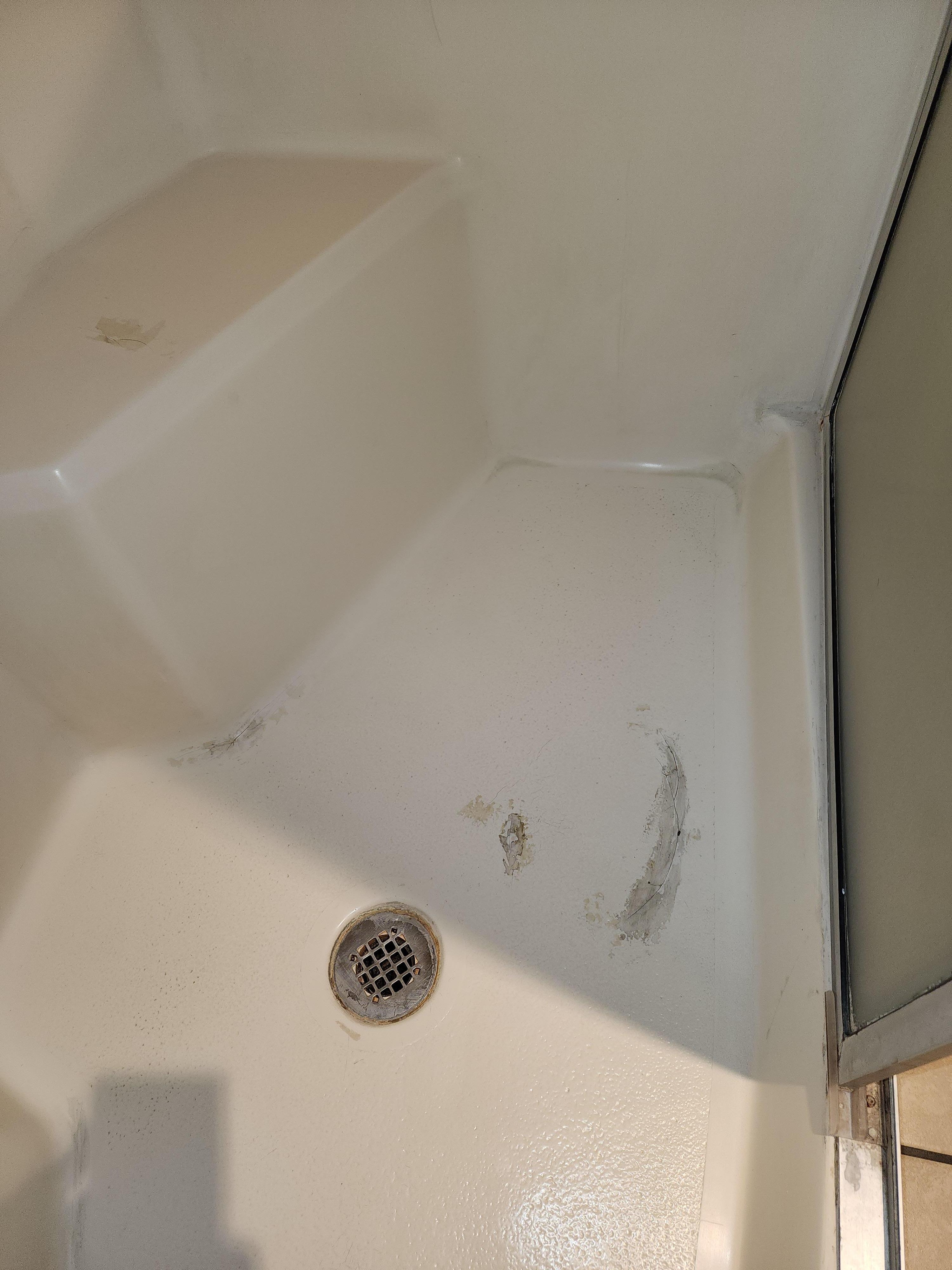 Patched shower floor