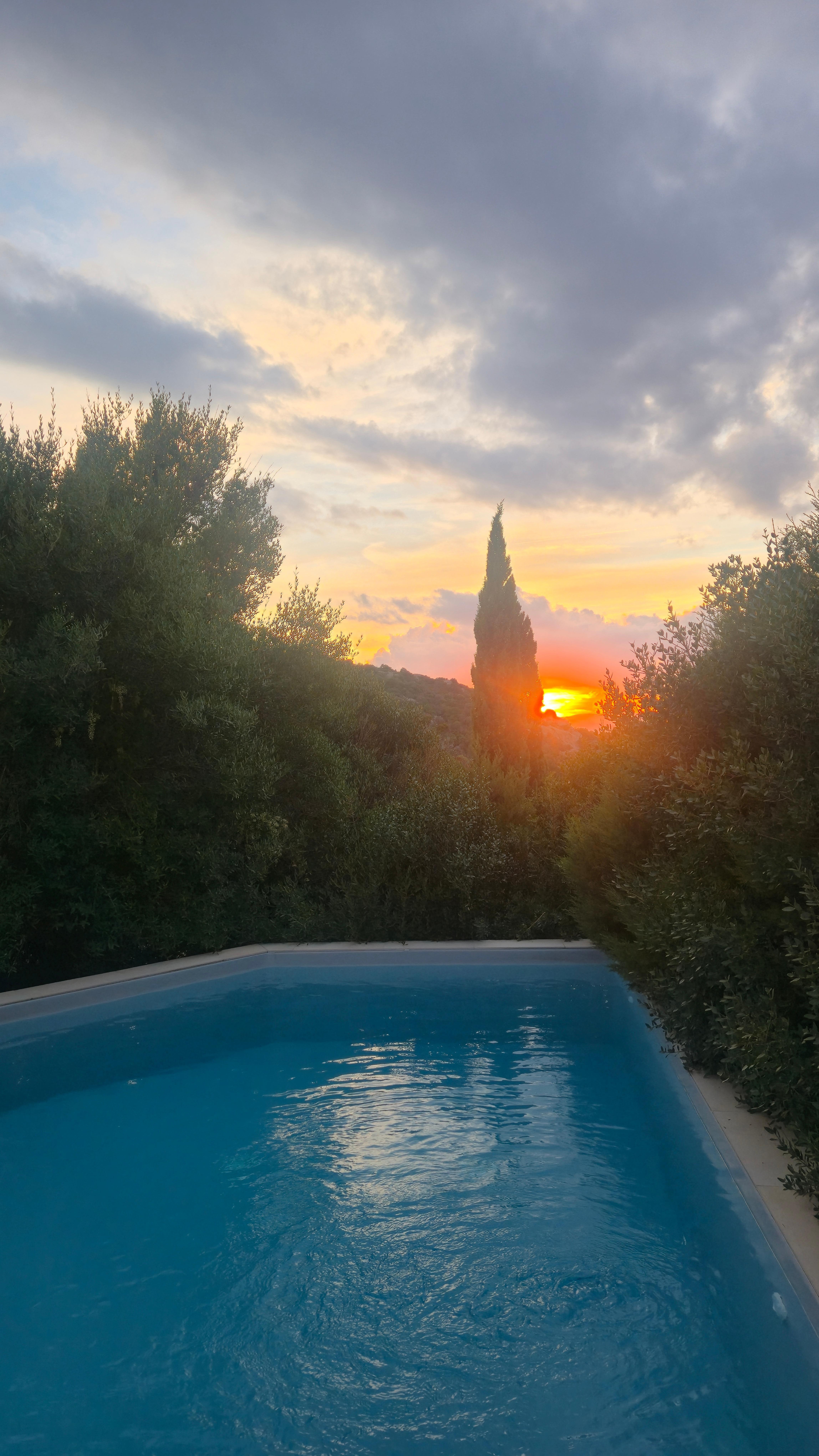 Private pool at sunset