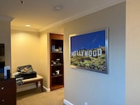 Cool pictures hanging in the room.