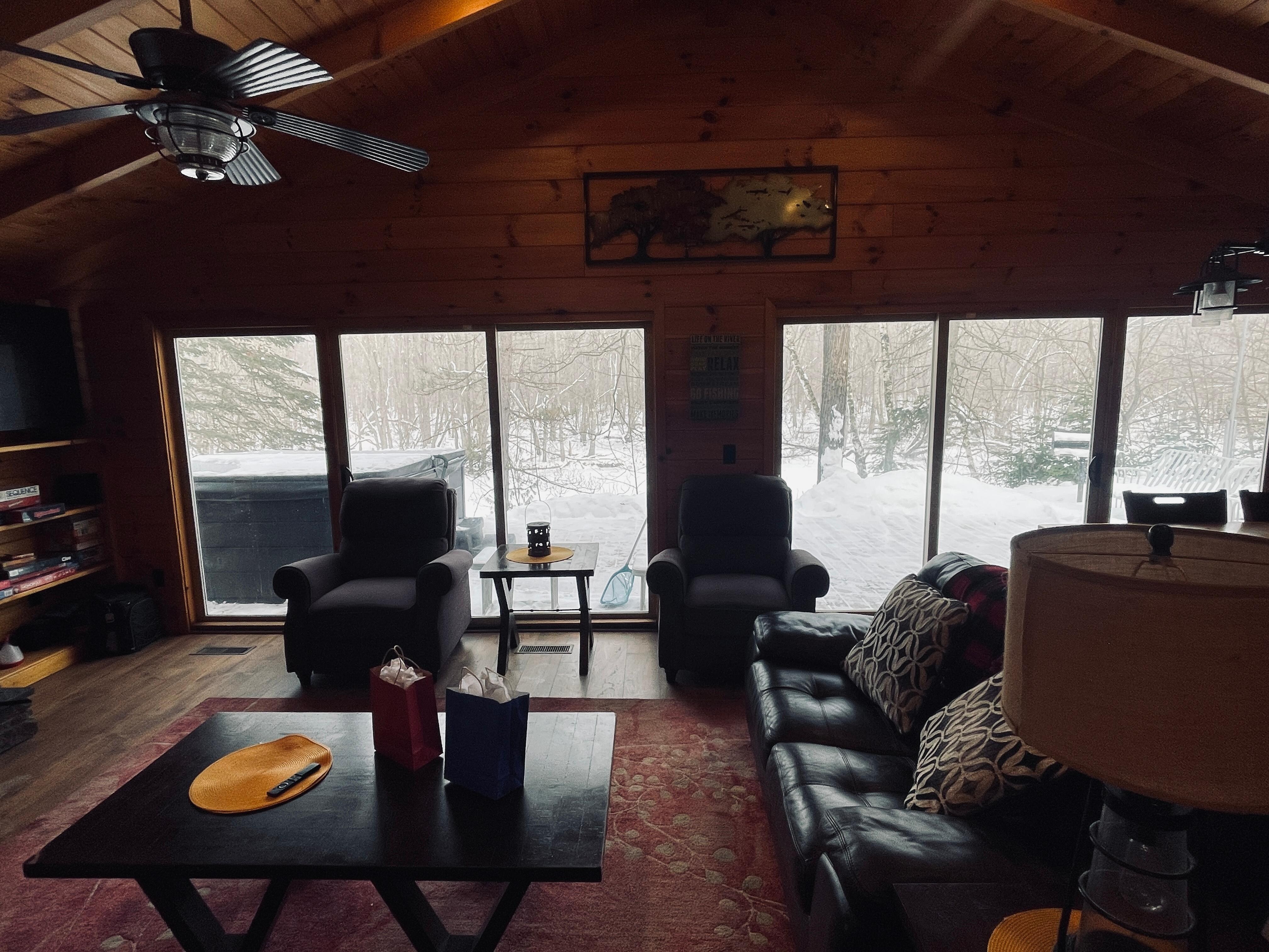 Cozy cabin overlooking river