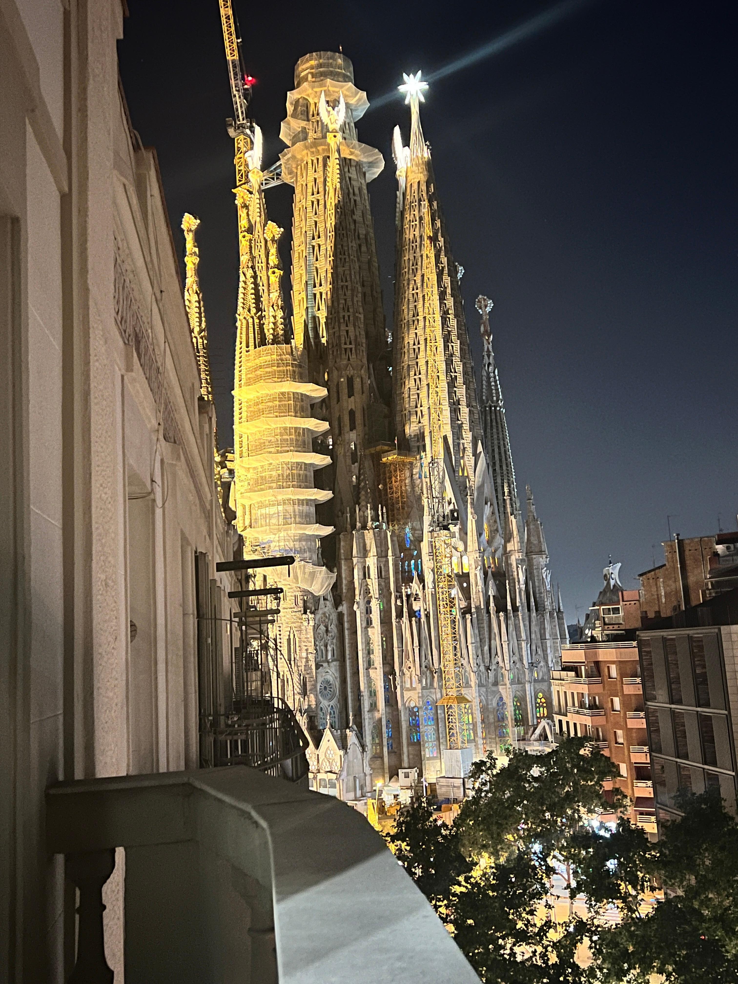 Balcony view at night.