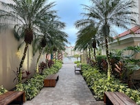 Walkway between beach and pool
