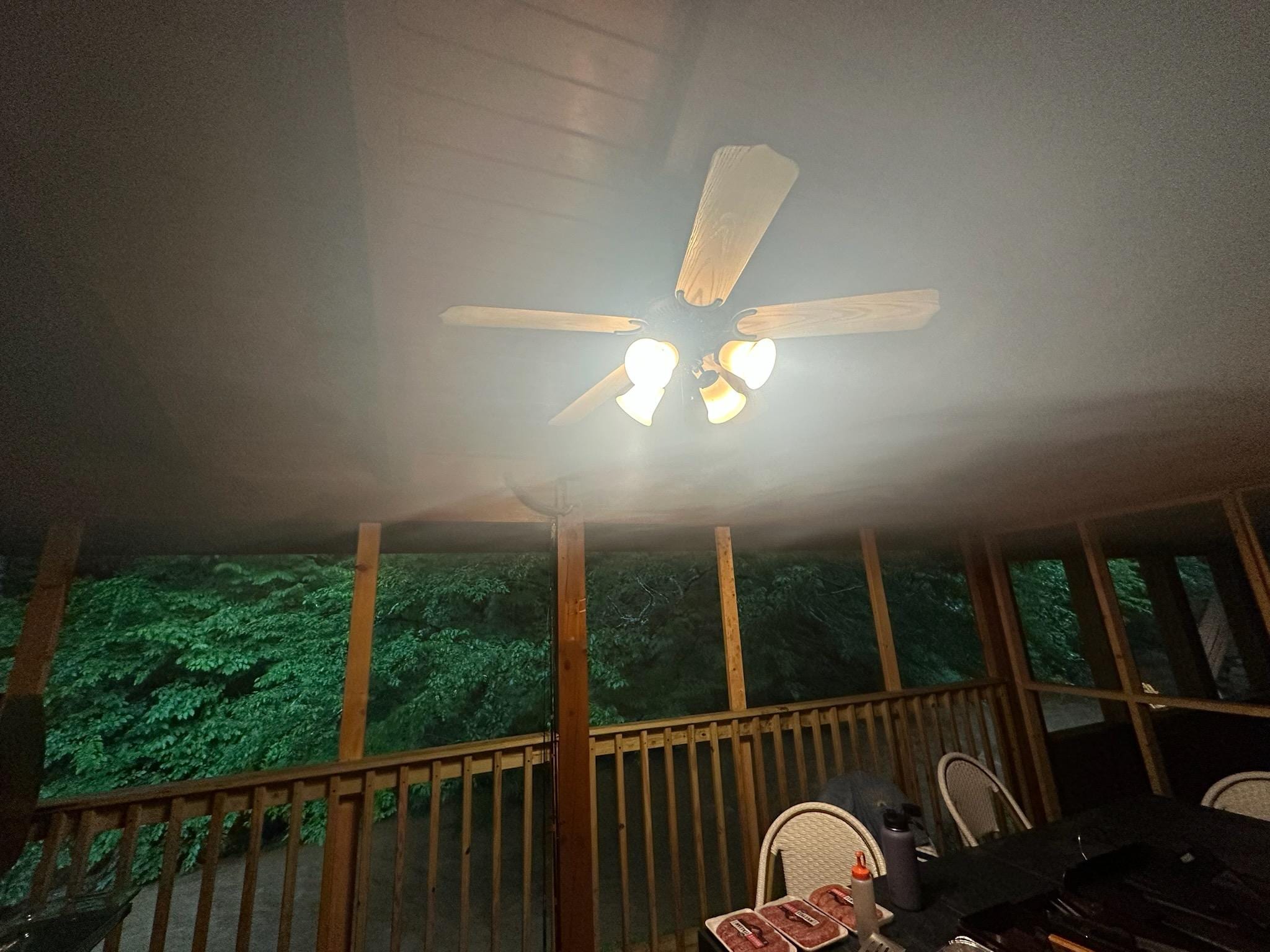 Smoke filled patio when grilling because ceiling fan does not work, set off fire alarm