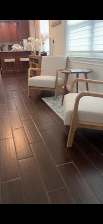 Hallway between kitchen and big TV room